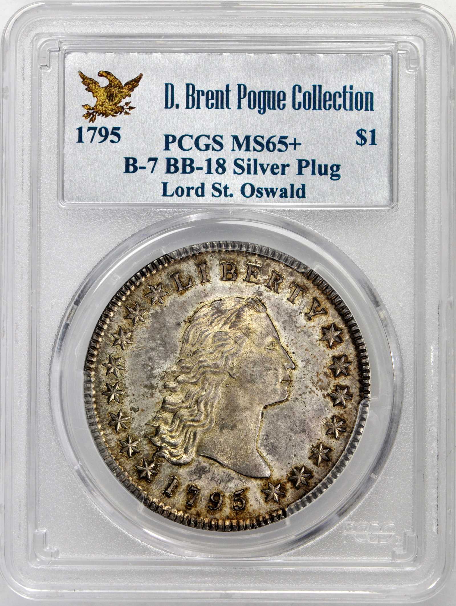 1795 $1  Flowing Hair, Silver Plug, 3 Leaves, B-7, BB-18 MS65 thumbnail 4