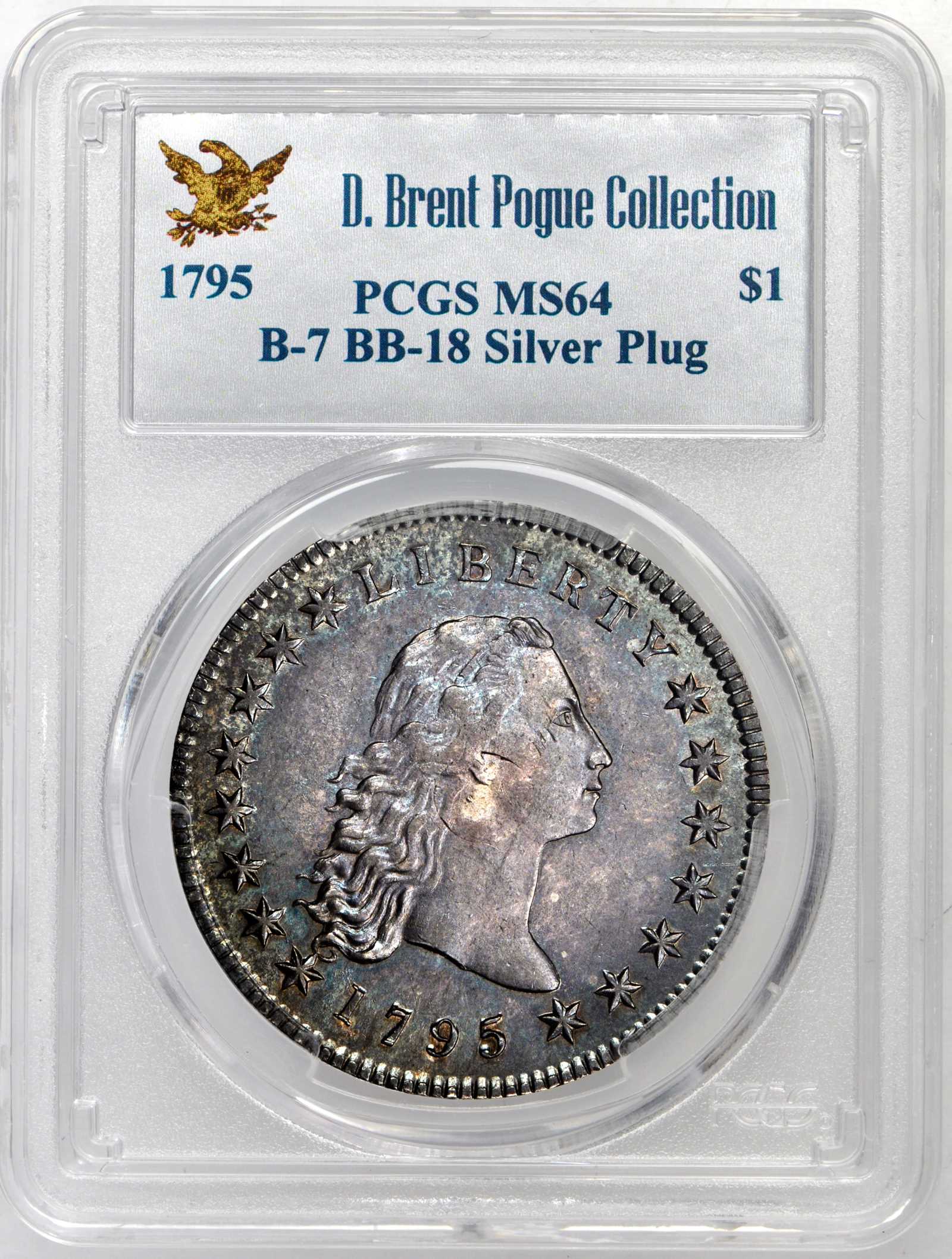 1795 $1  Flowing Hair, Silver Plug AU58 thumbnail 12