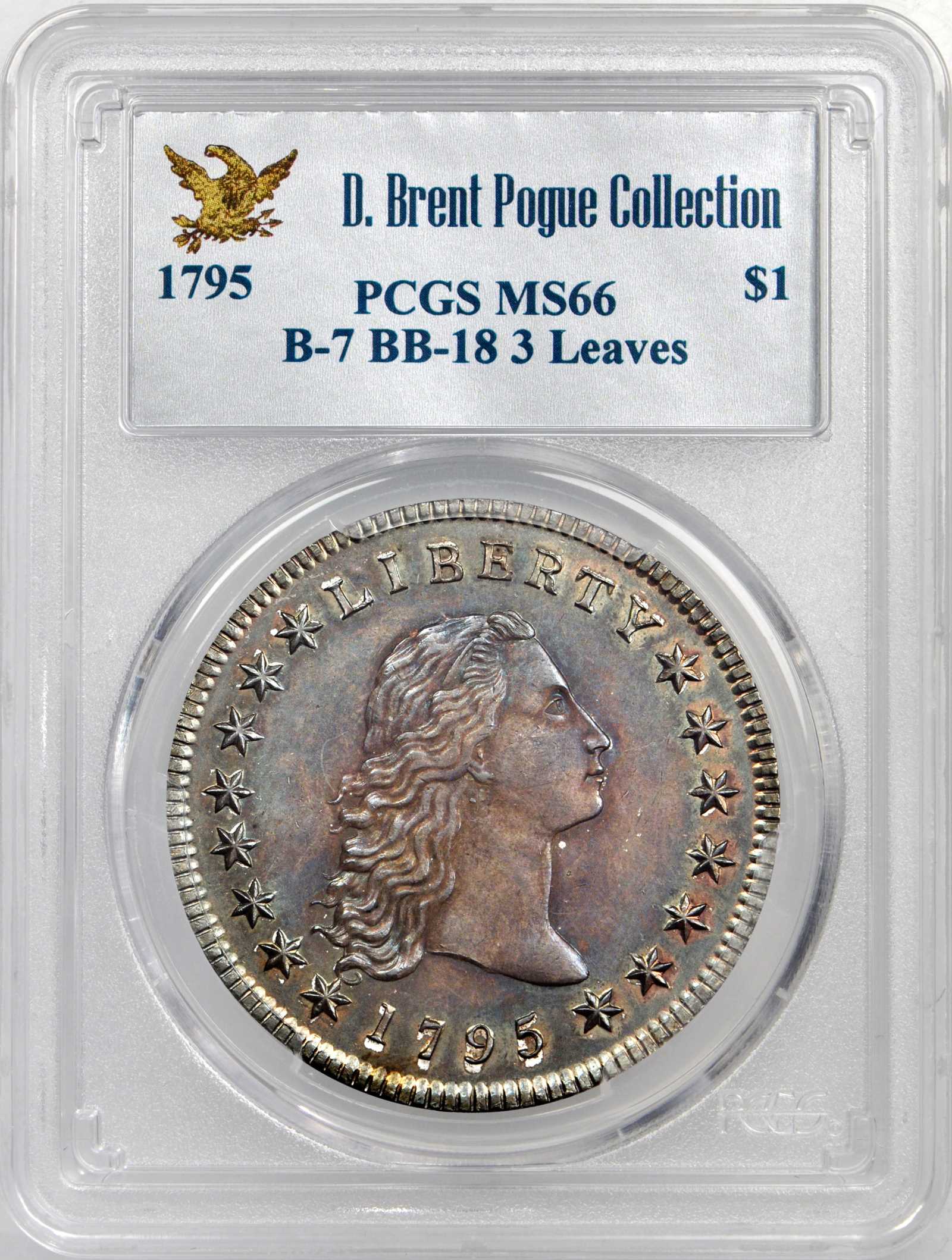 1795 $1  Flowing Hair, 3 Leaves MS66 thumbnail 4