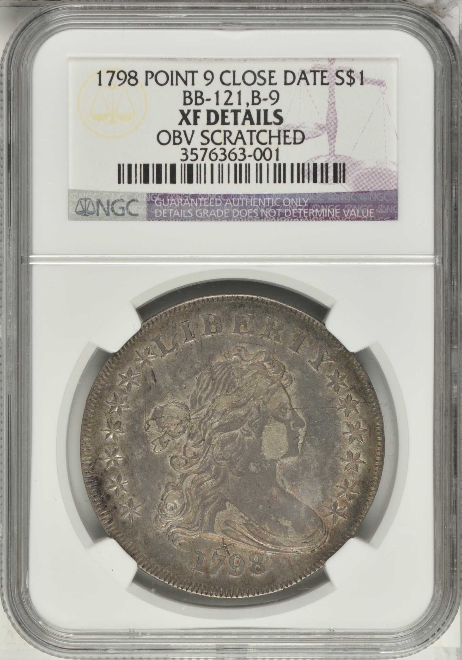 1798 $1  Large Eagle, Pointed 9, Close Date, B-9, BB-121 VG10 thumbnail 7