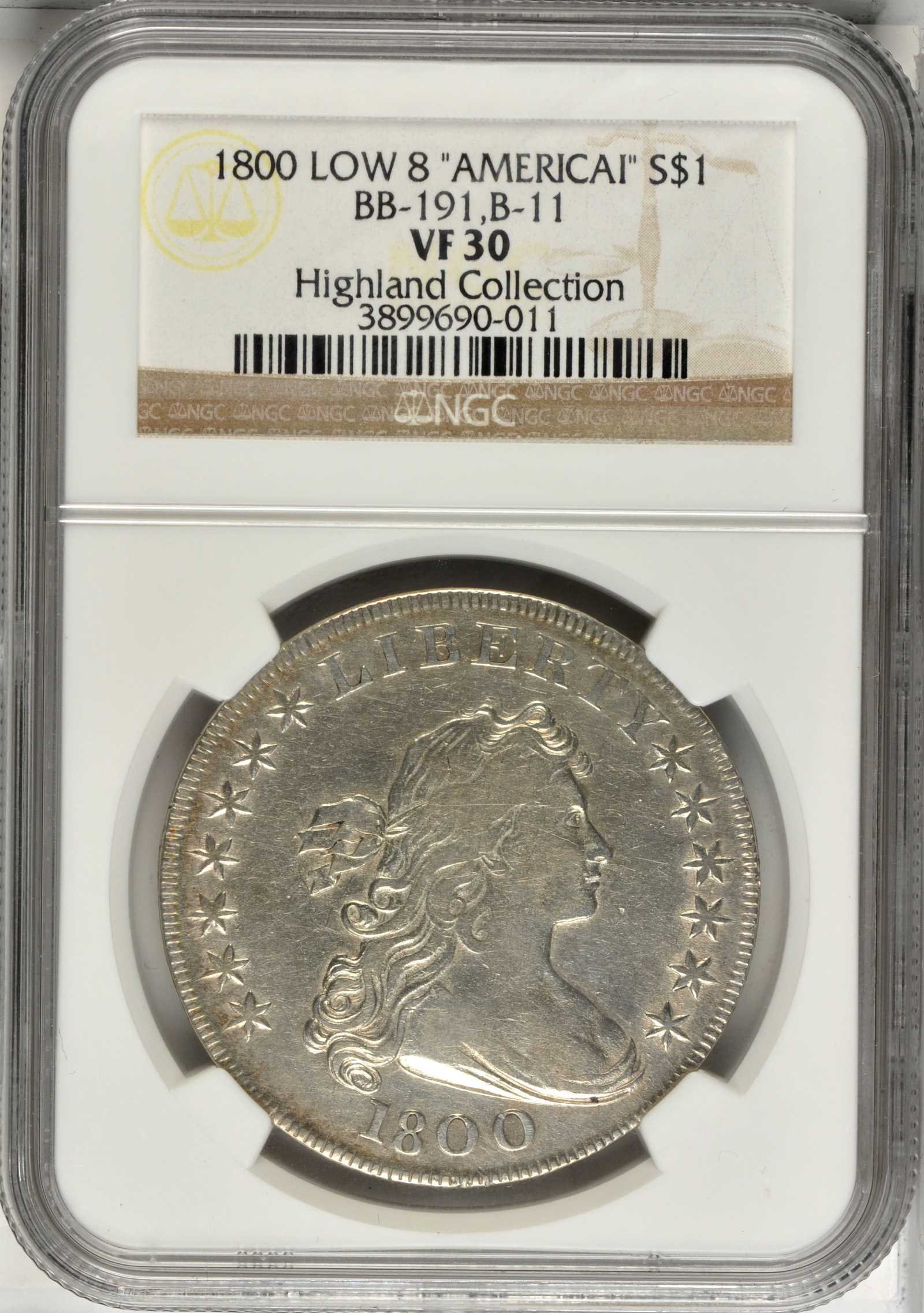 1800 $1  Wide Date, Low 8, AMERICAI, B-11, BB-191 VG10 CAC thumbnail 19