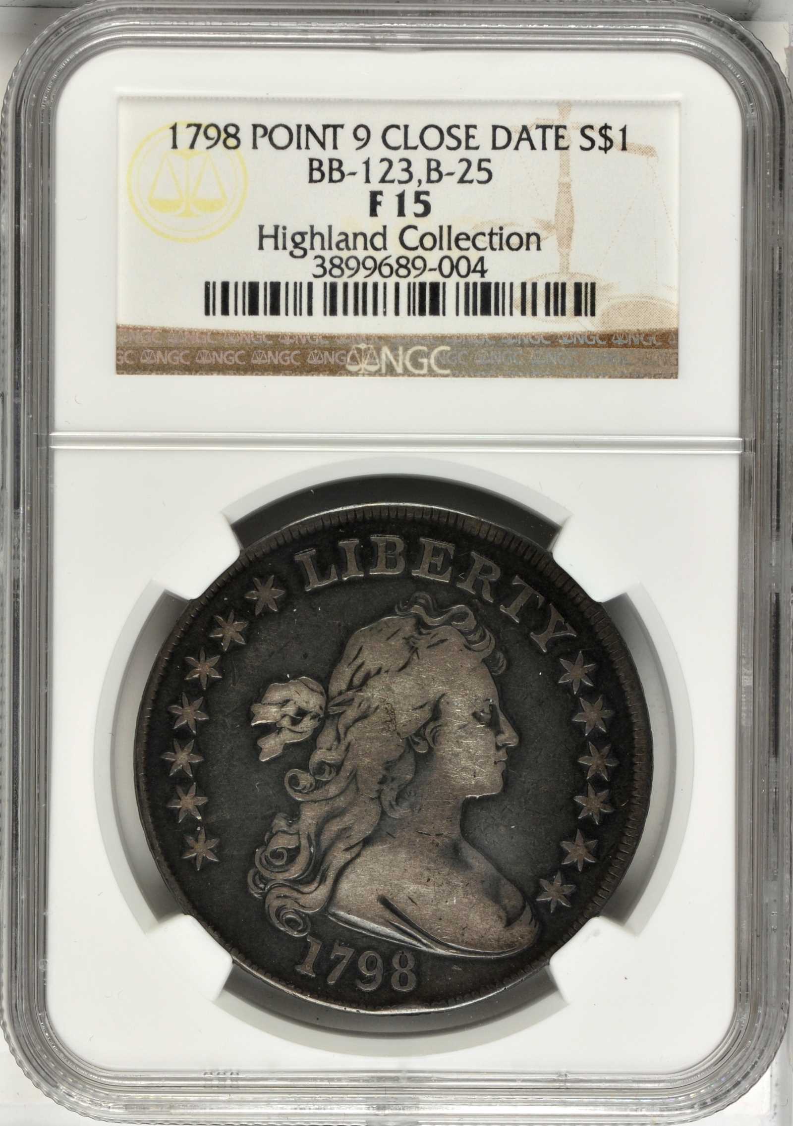 1798 $1  Large Eagle, Pointed 9, Close Date, B-25, BB-123 F15 CAC thumbnail 10