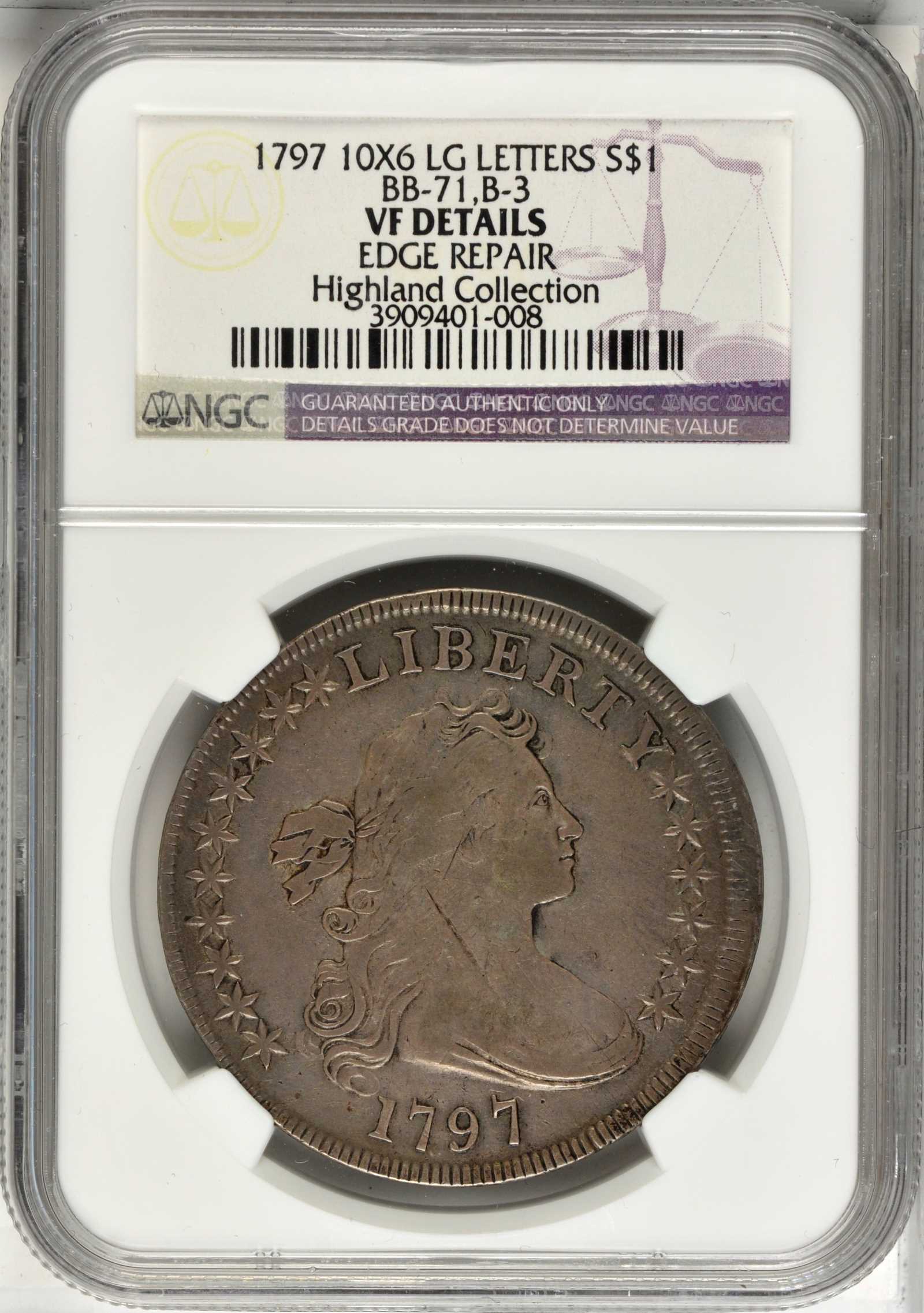 1797 $1  10x6 Stars, Large Letters, B-3, BB-71 AG3 thumbnail 10