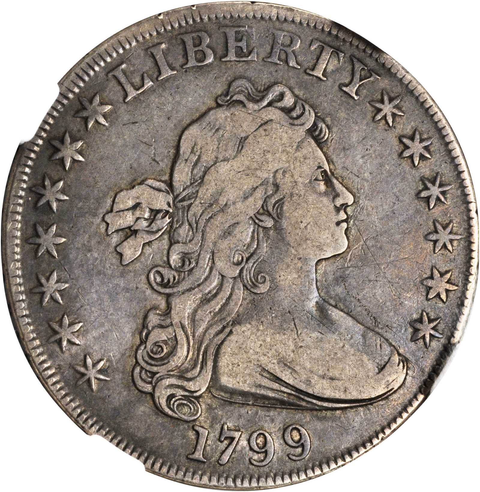 1799 Draped Bust Silver Dollar. BB-161, B-11. Rarity-3. BB Die State III. VF Details--Scratches (NGC).