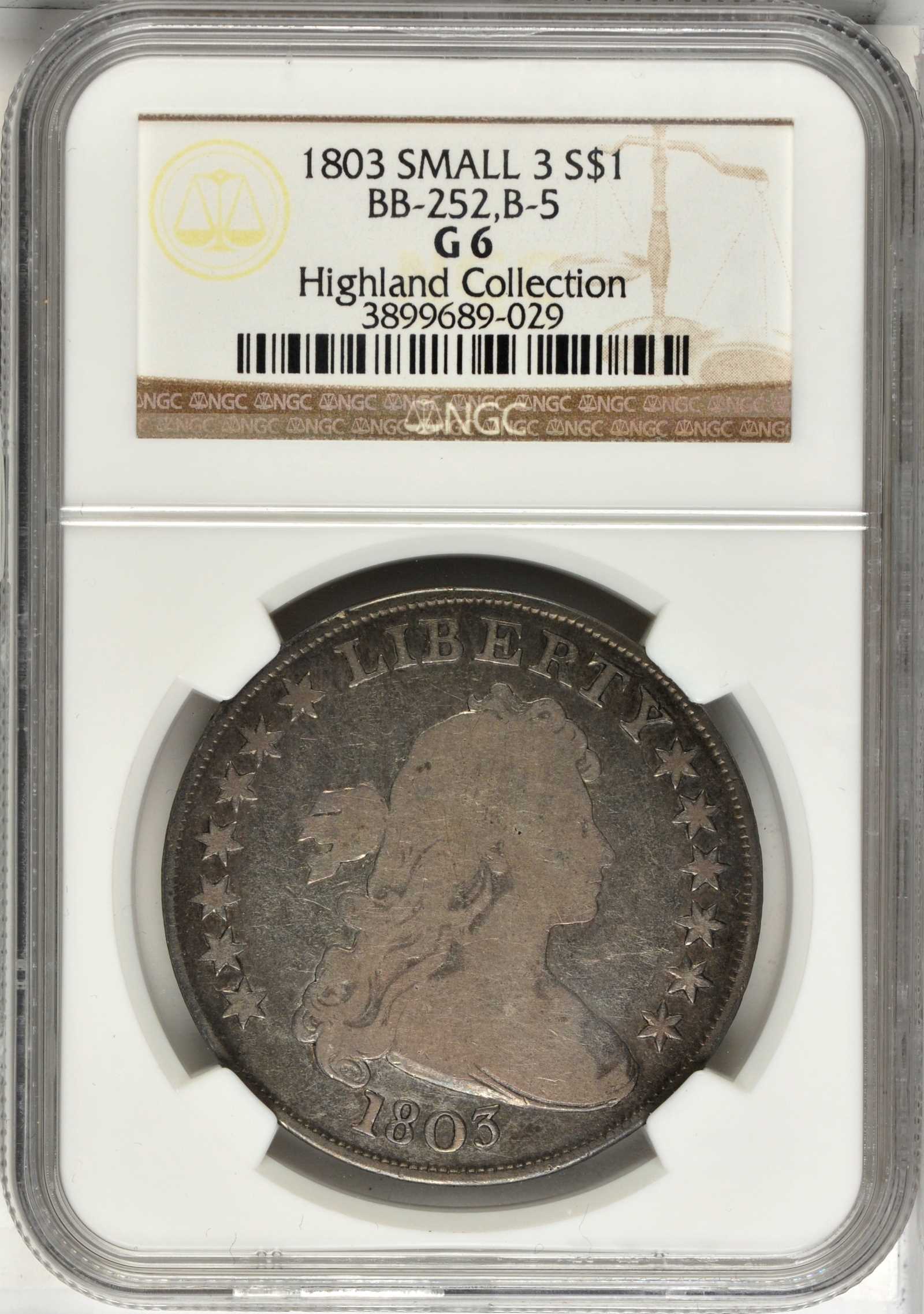 1803 $1  Small 3, B-5, BB-252 AG2 thumbnail 6