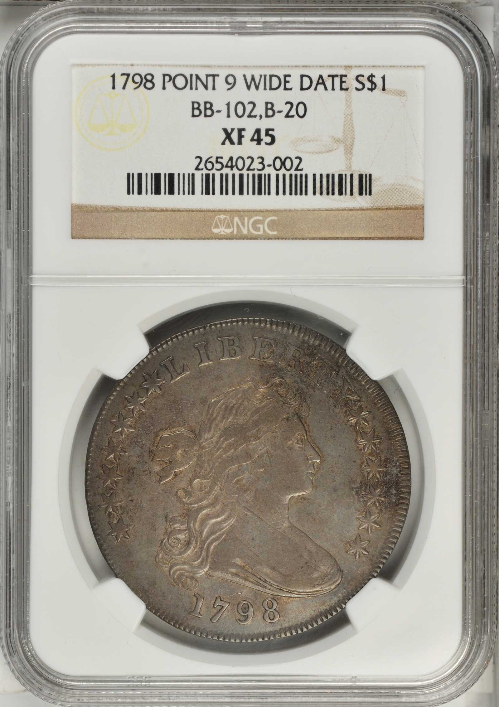 1798 $1  Large Eagle, Pointed 9, Wide Date, B-20, BB-102 XF45 thumbnail 13