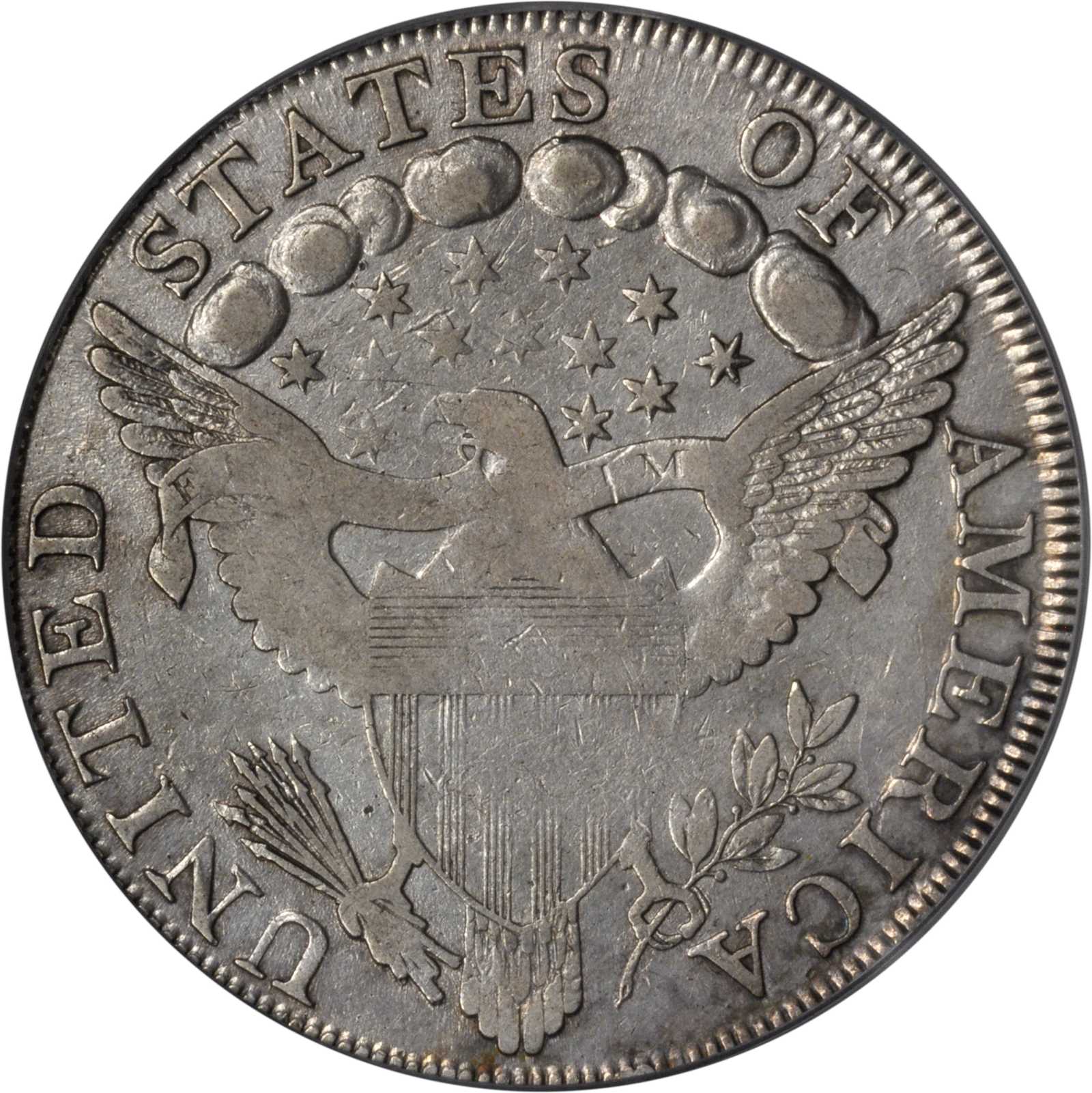 1798 $1  Large Eagle, Knob 9, 4 Vertical Lines, B-7, BB-95 AU50 thumbnail 19