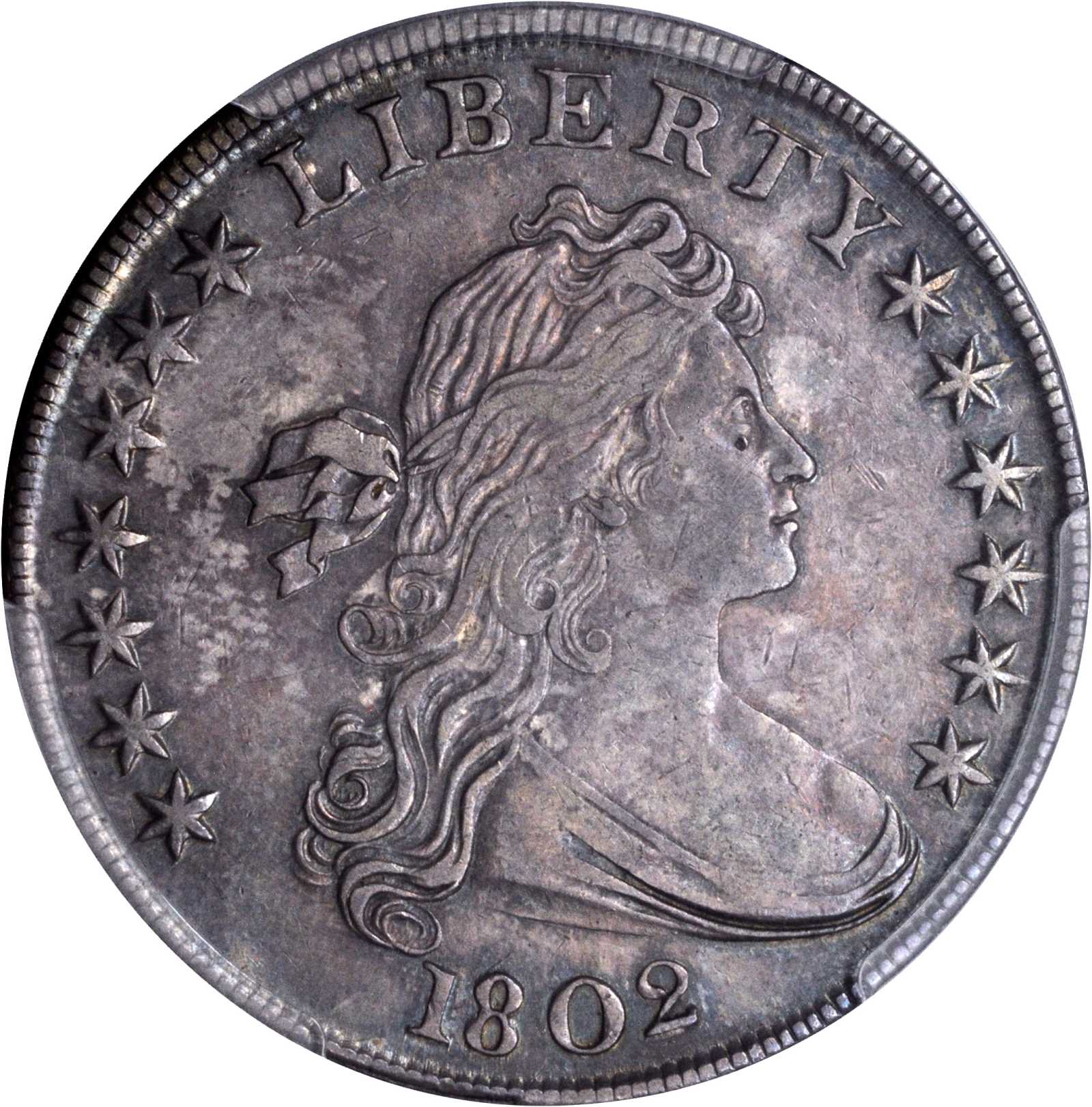 1802 Draped Bust Silver Dollar. BB-241, B-6. Rarity-1. Narrow Date. AU-53 (PCGS).