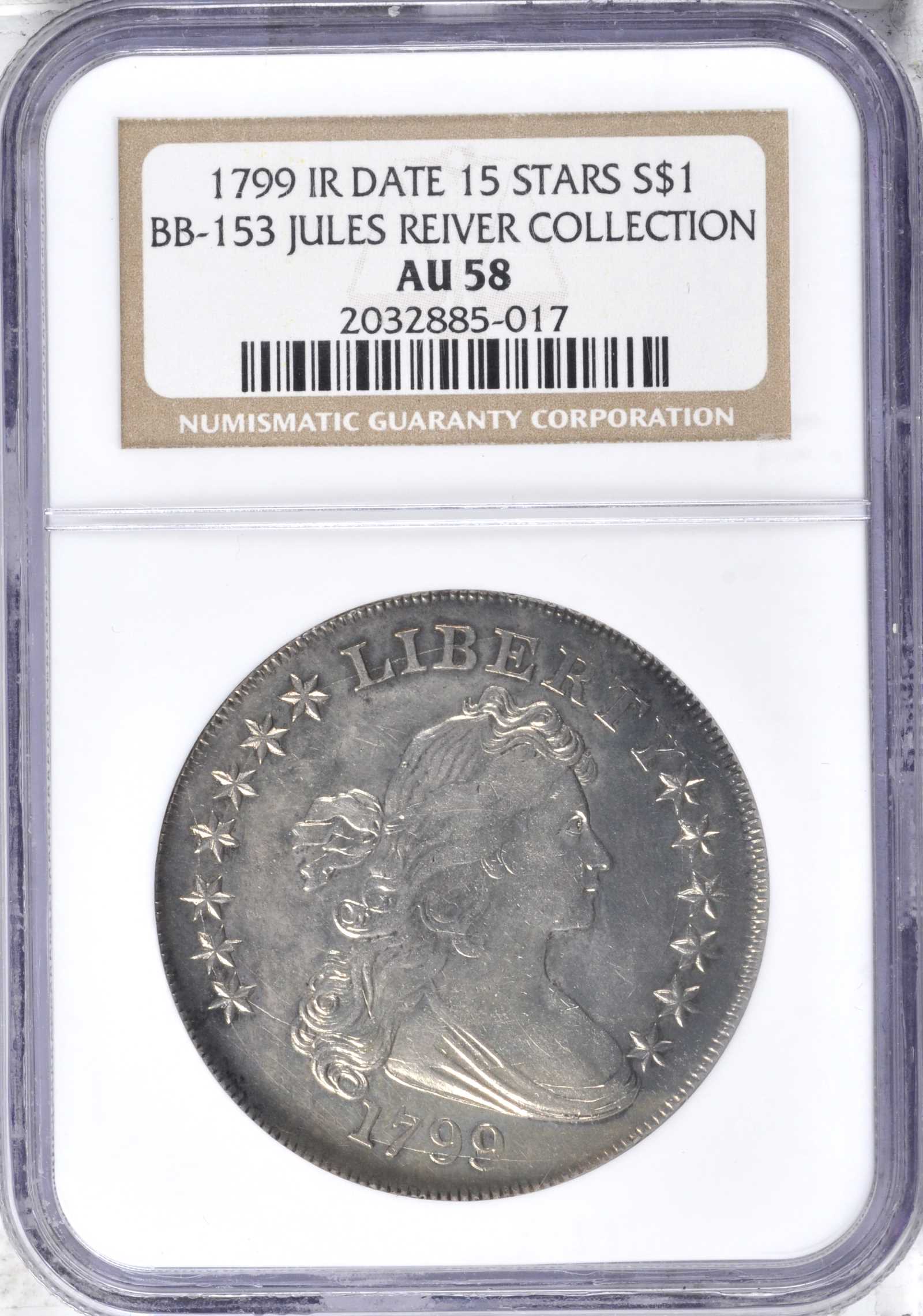 1799 $1  Irregular Date, 15 Stars AU58 thumbnail 4