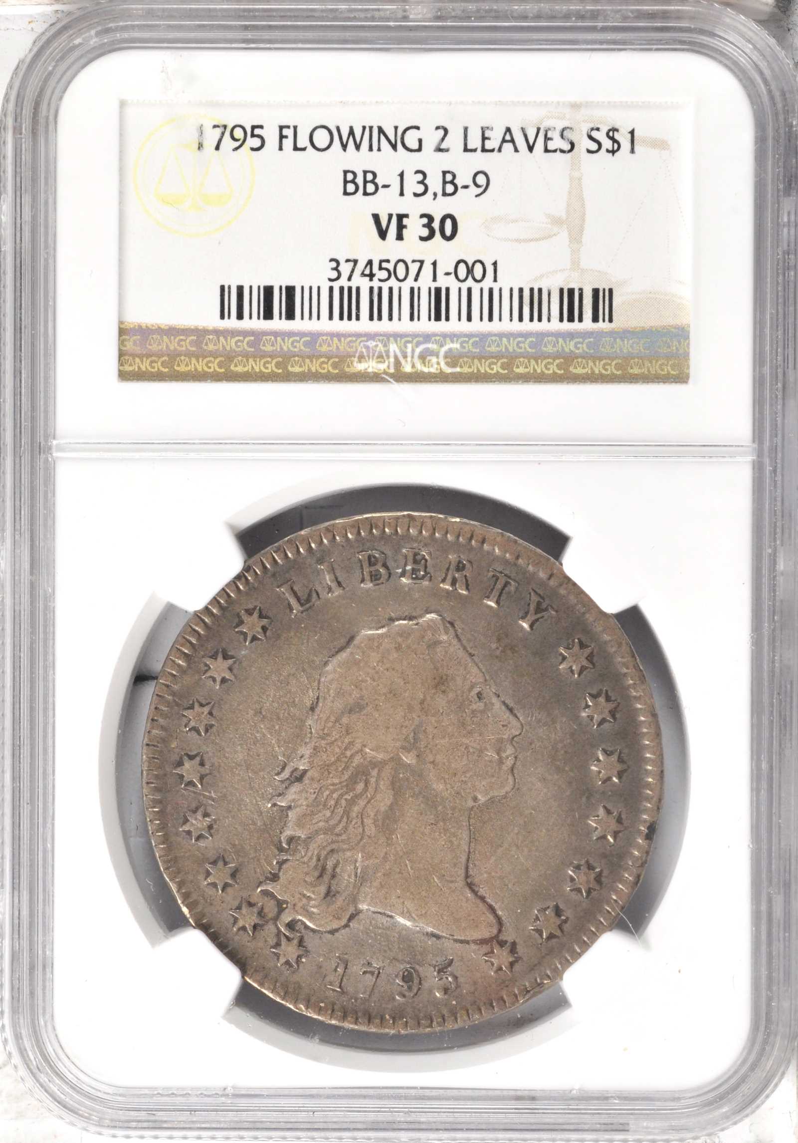 1795 $1  Flowing Hair, 2 Leaves, B-9, BB-13 XF40 CAC thumbnail 11