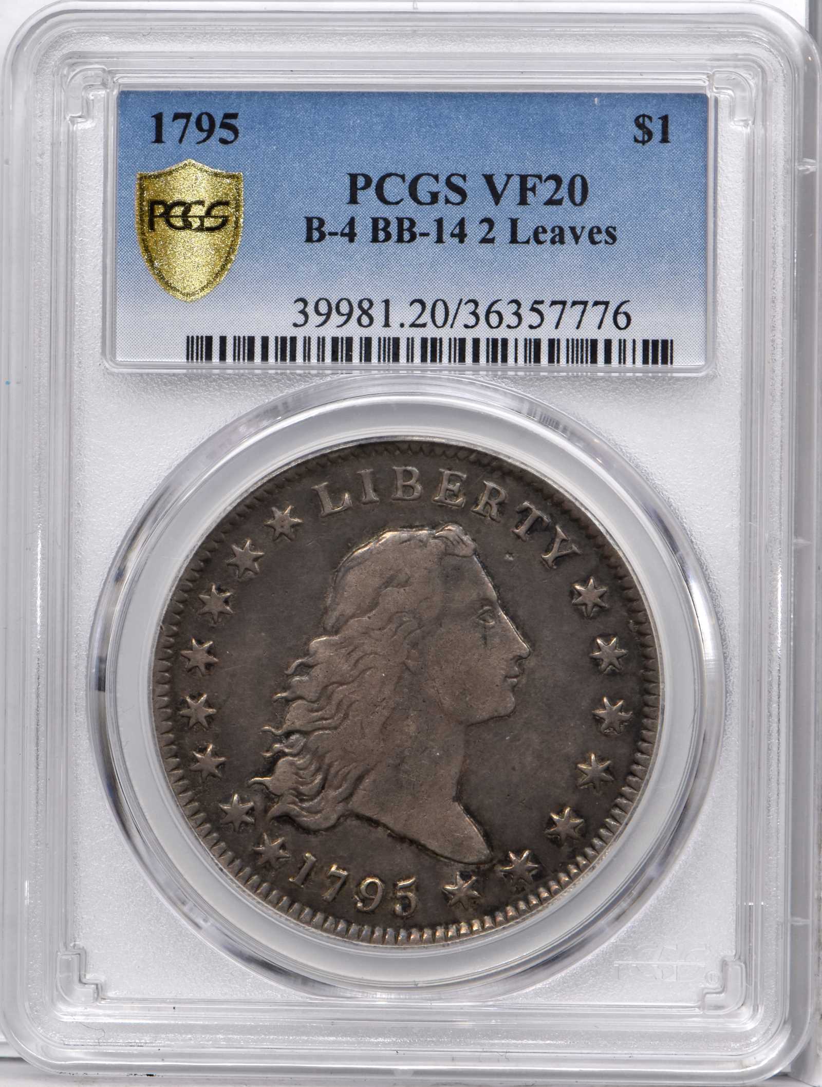1795 $1  Flowing Hair, 2 Leaves, B-4, BB-14 VF20 CAC thumbnail 5