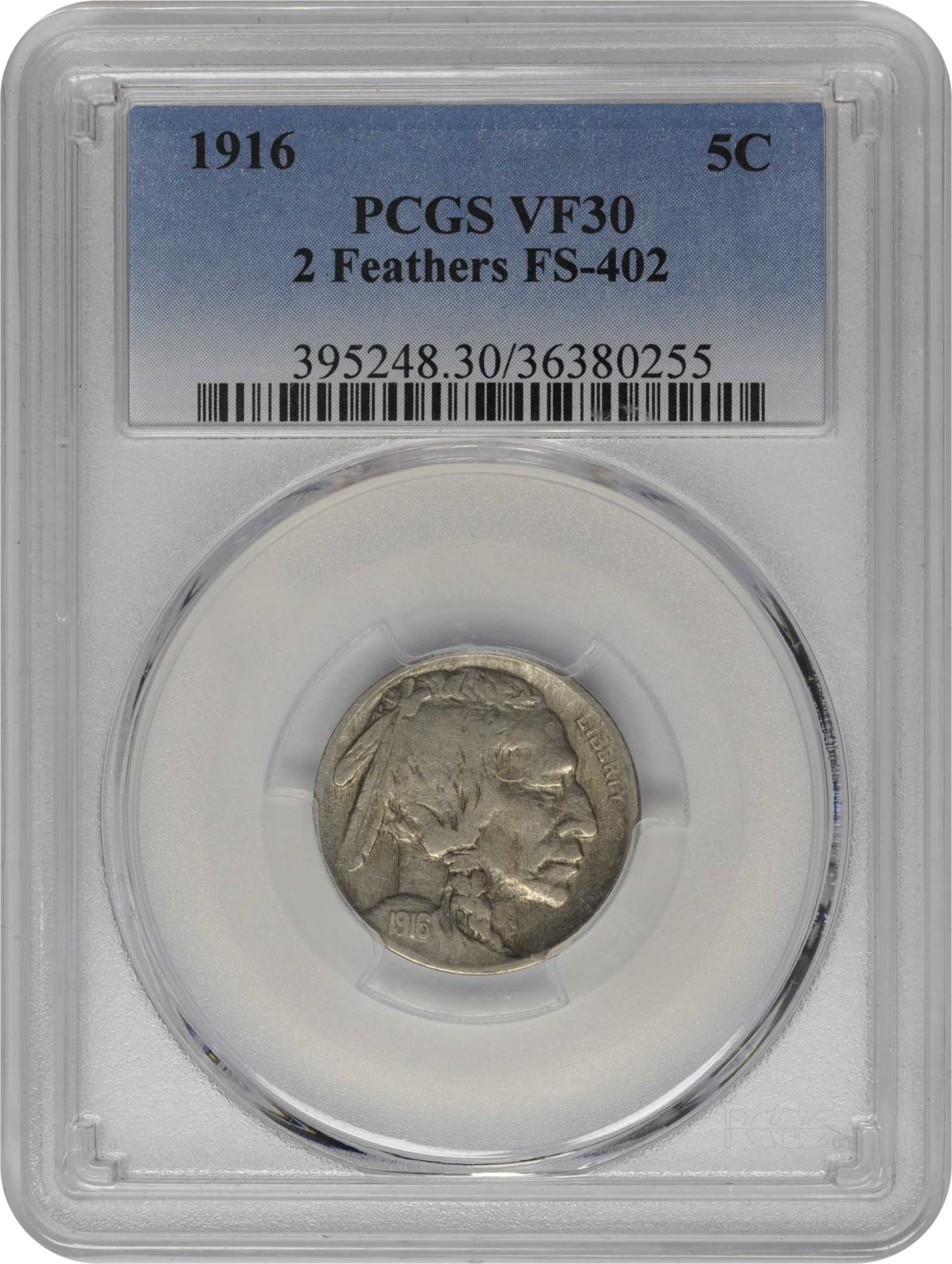 1916 5c 2 Feathers, FS-402 VF20 thumbnail 3