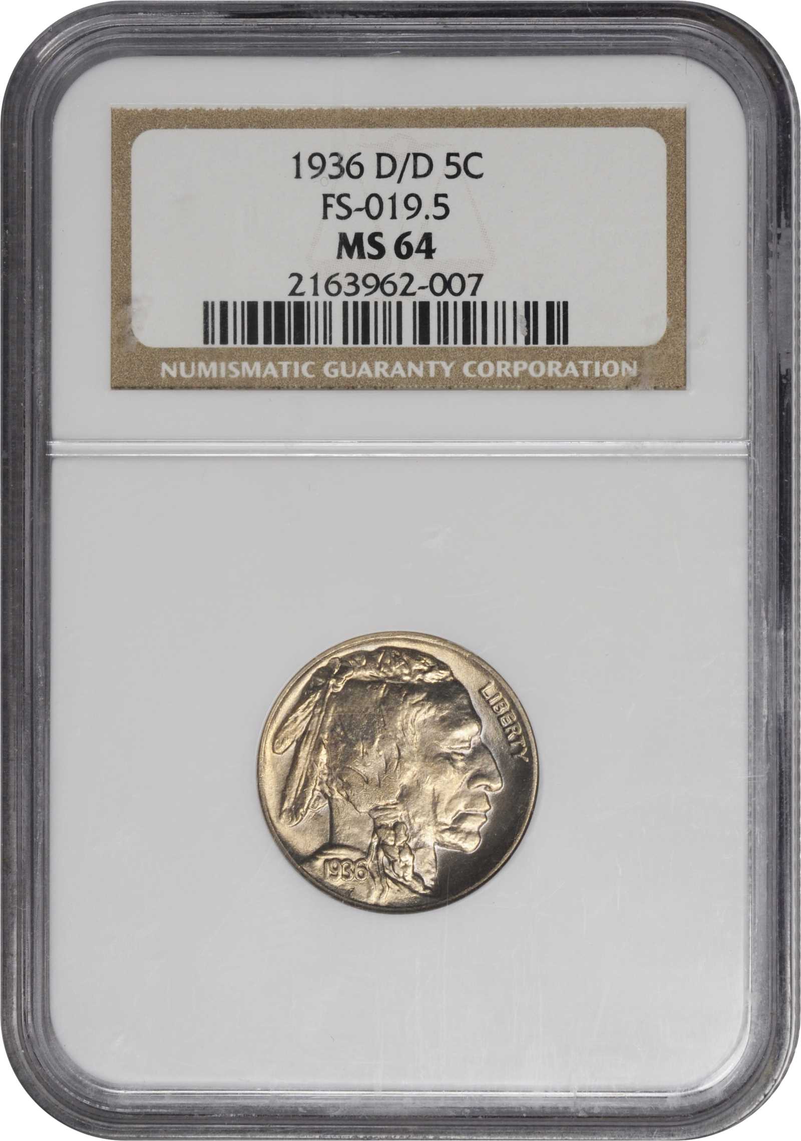 1936-D/D 5c Repunched Mintmark, FS-502 MS63 thumbnail 3