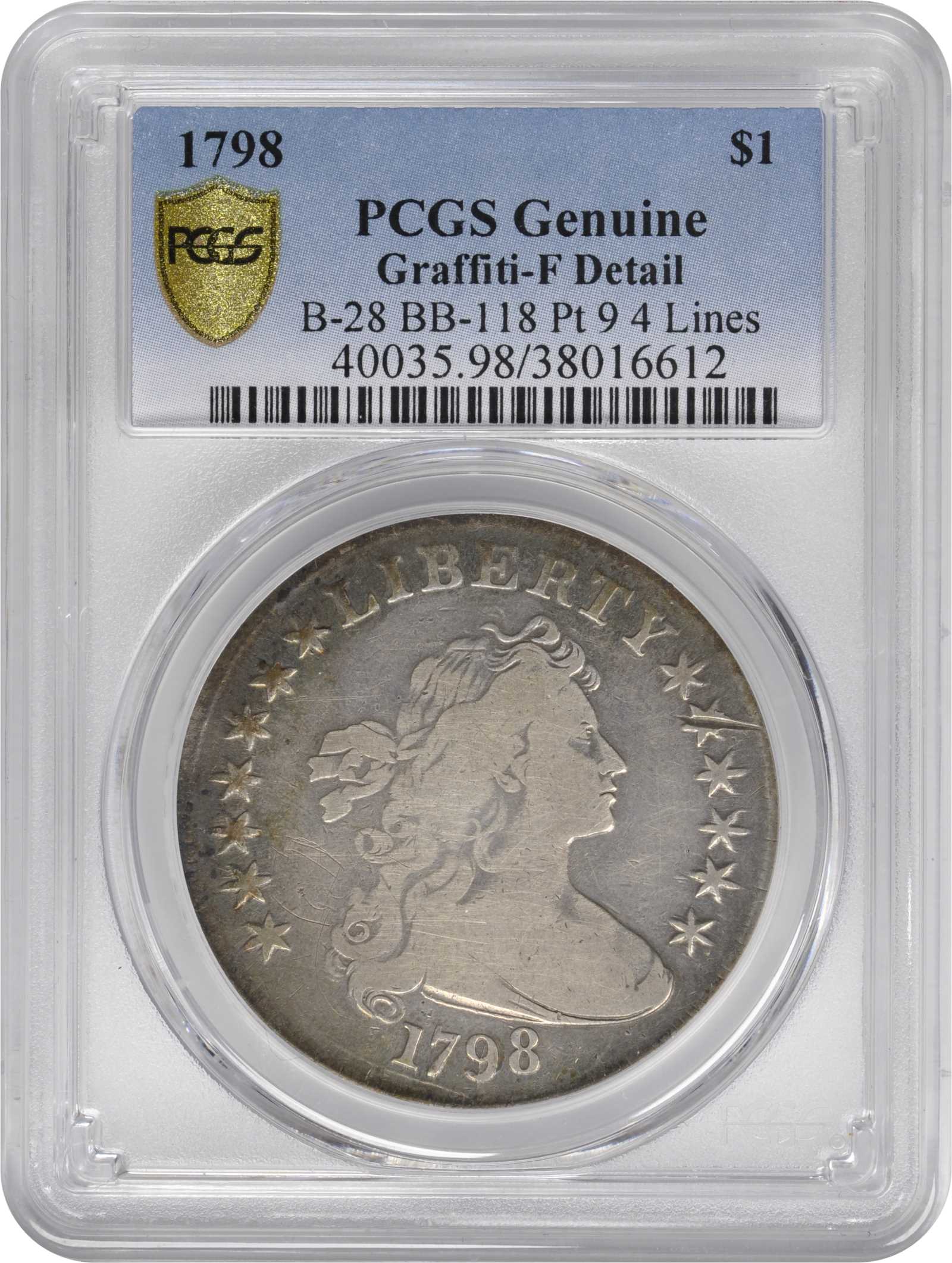 1798 $1  Large Eagle, Pointed 9, Close Date, B-28, BB-118 G6 thumbnail 3