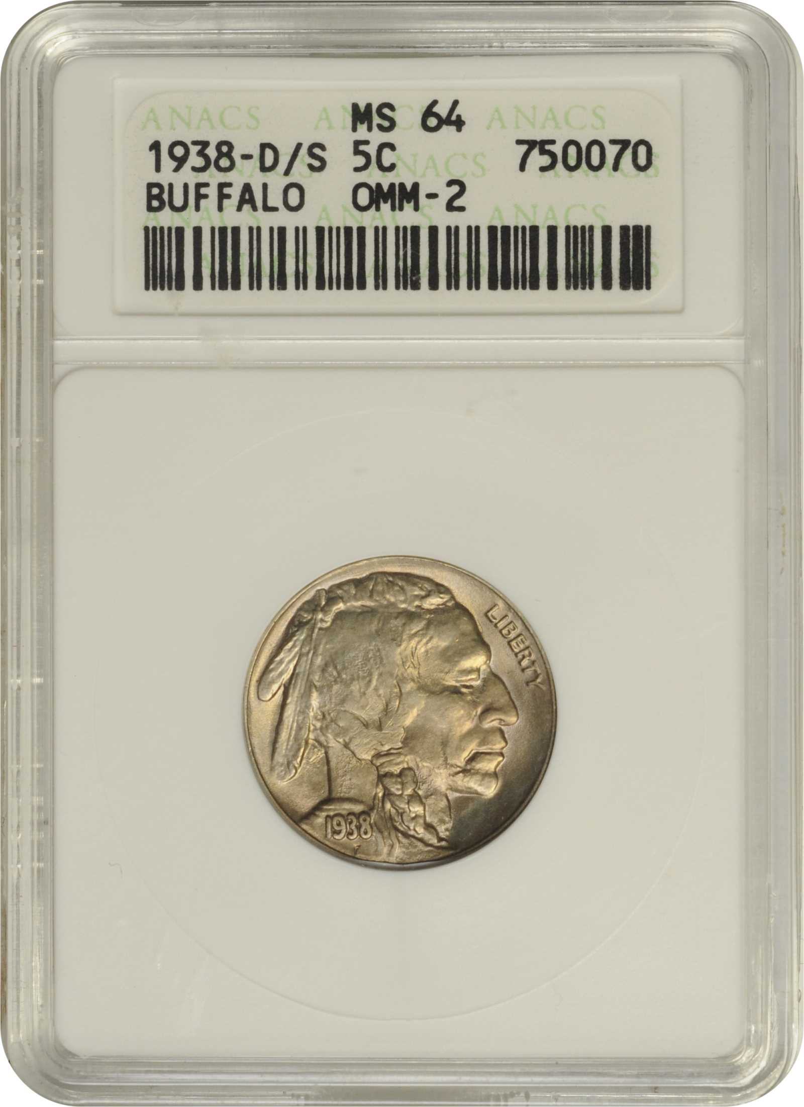 1938-D/S 5c Buffalo, OMM, FS-513 VF35 thumbnail 3