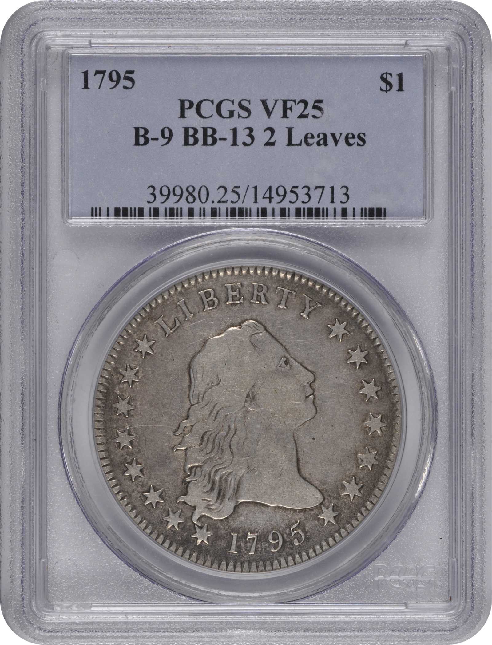 1795 $1  Flowing Hair, 2 Leaves, B-9, BB-13 VF25 thumbnail 5