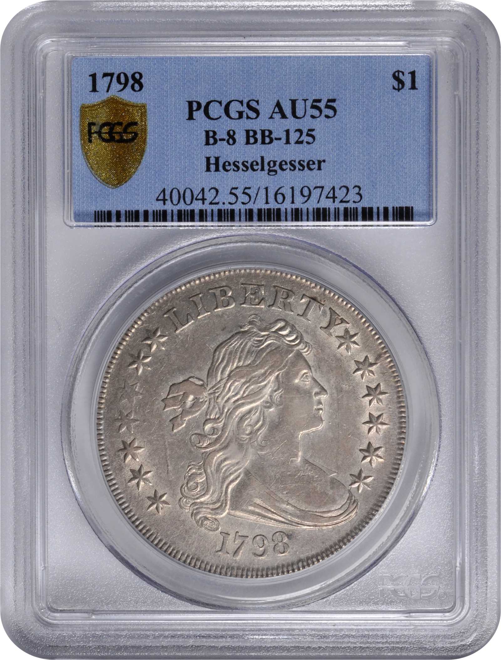 1798 $1  Large Eagle, Pointed 9, 4 Berries, B-8, BB-125 AU55 CAC thumbnail 3