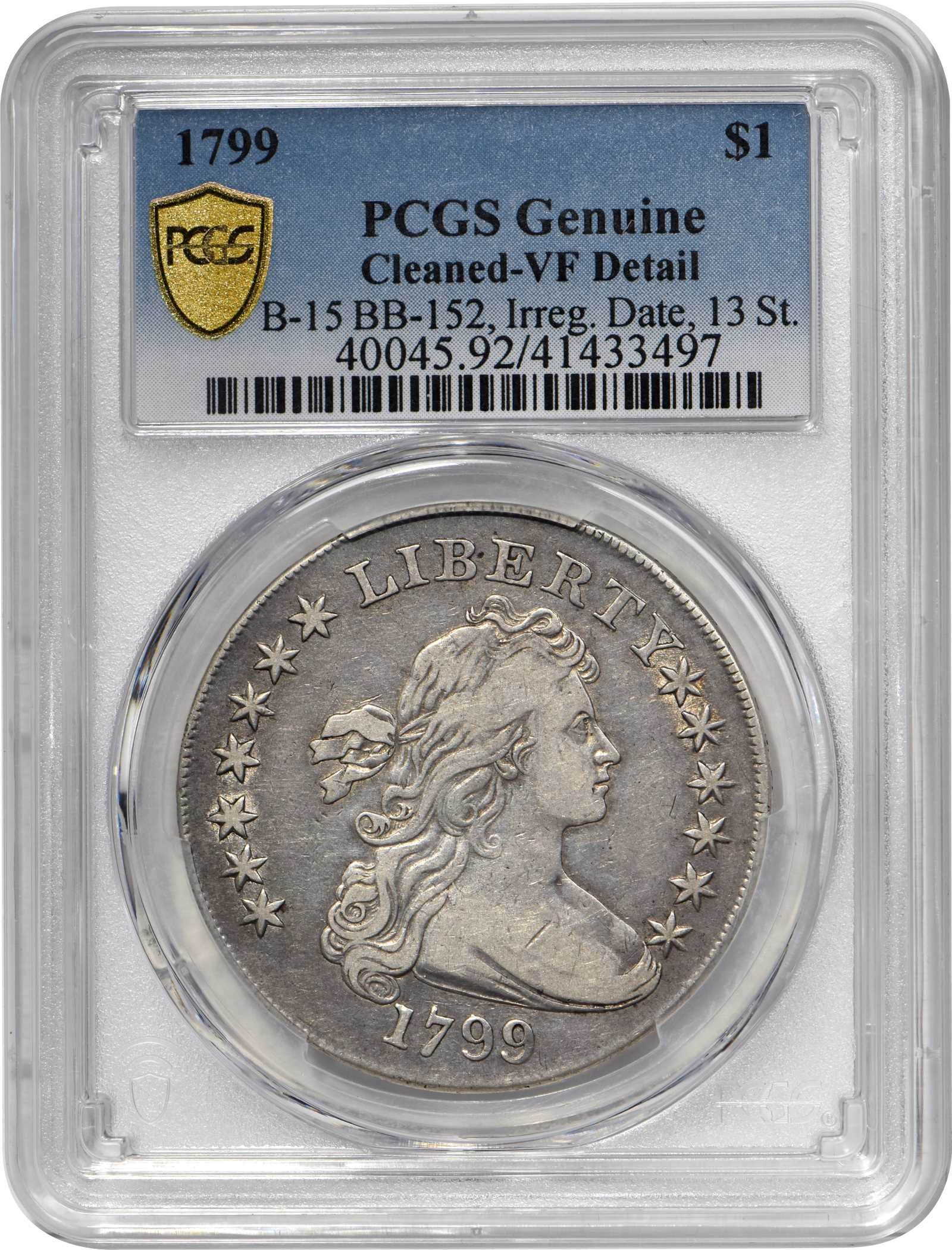 1799 $1  Irregular Date, 13 Stars, B-15, BB-152 AG3 thumbnail 3