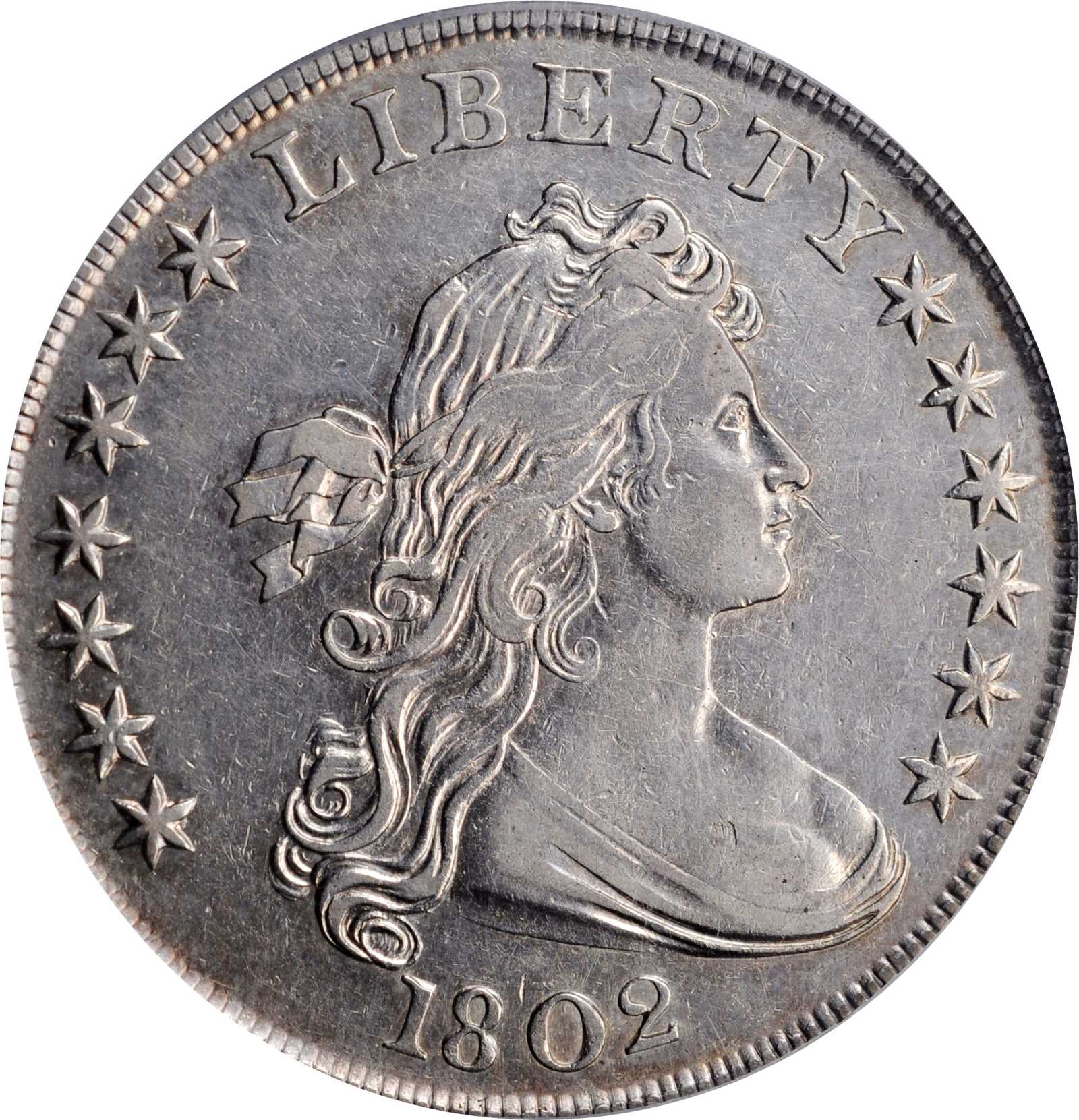 1802 Draped Bust Silver Dollar. BB-241, B-6. Rarity-1. Narrow Date. EF-40 (PCGS).
