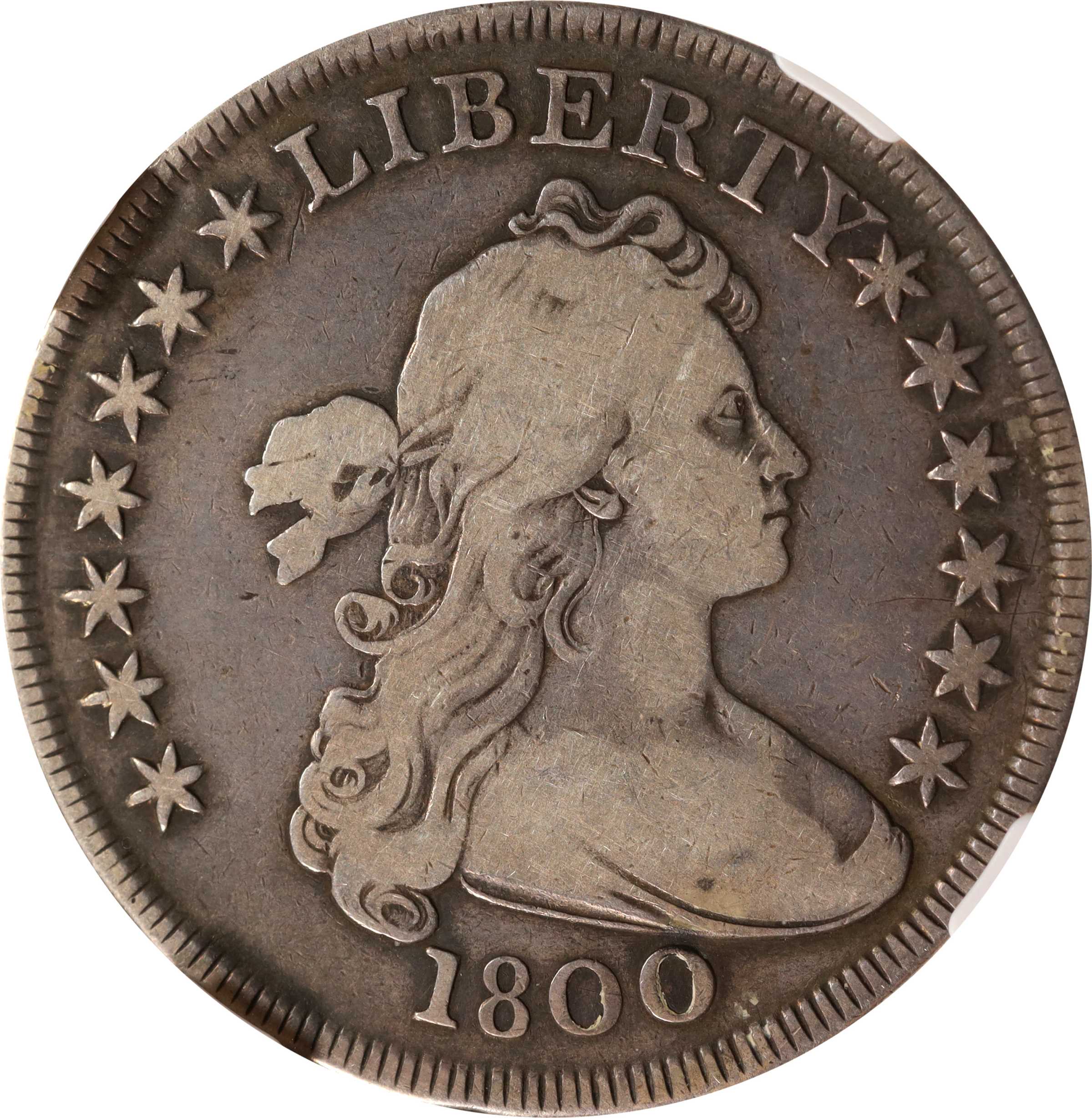 1800 Draped Bust Silver Dollar. BB-184, B-12. Rarity-3. Fine-12 (NGC).