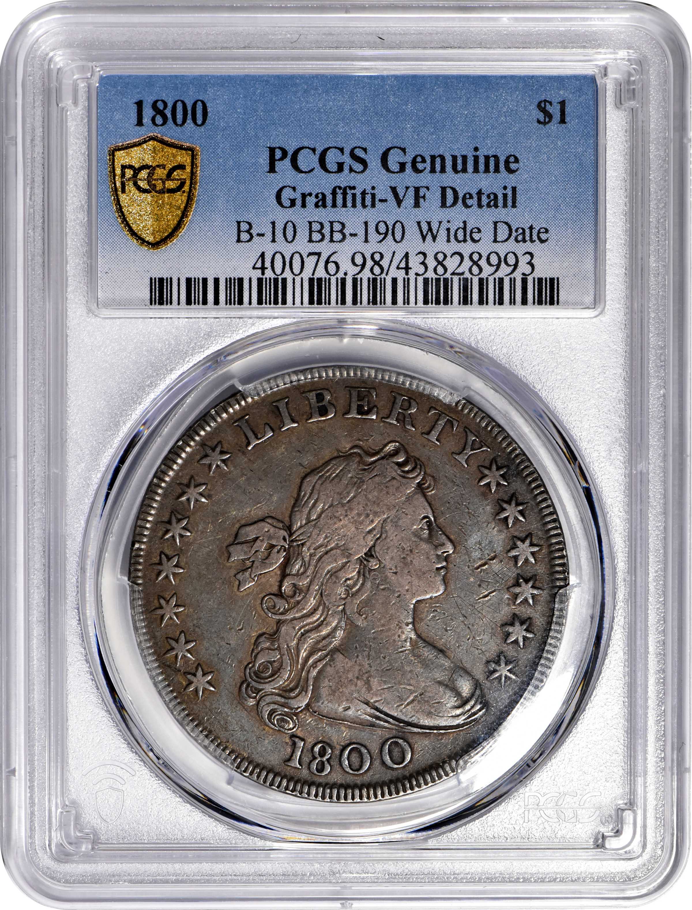 1800 $1  Wide Date, Low 8, B-10, BB-190 G4 thumbnail 9