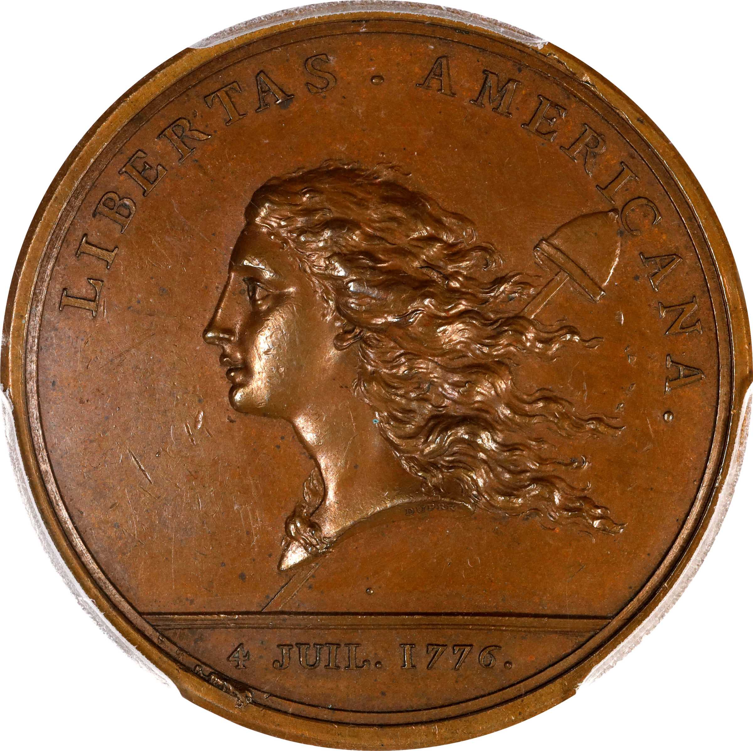 "1781" (1783) Libertas Americana Medal. Original. Paris Mint. By Augustin Dupre. Adams-Bentley 15, Betts-615. Copper. Unc Details--Mount Removed (PCGS).