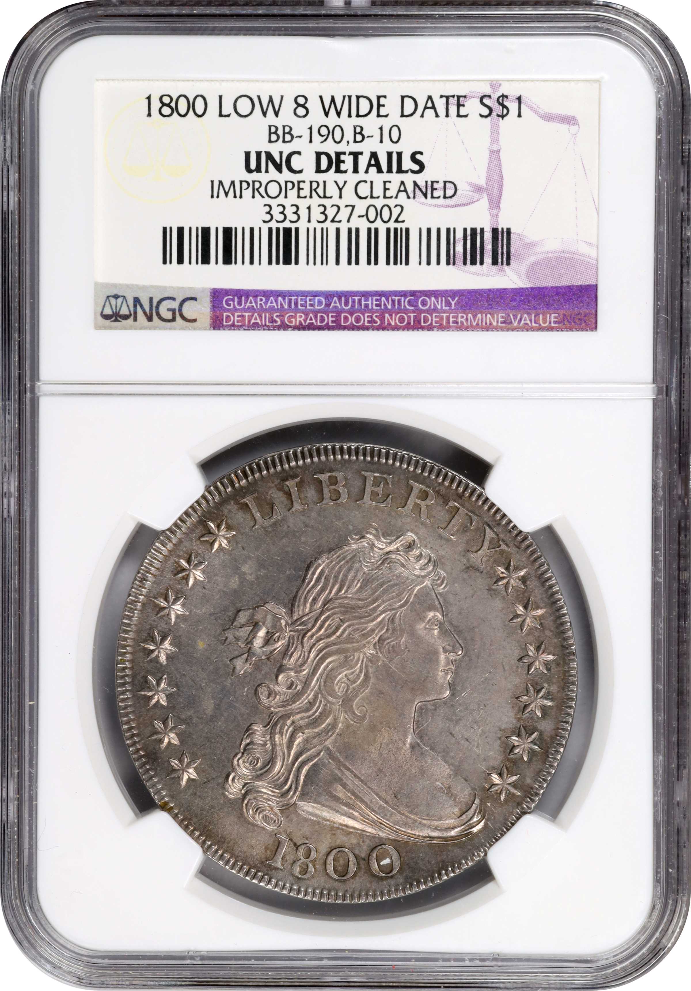 1800 $1  Wide Date, Low 8 VG10 thumbnail 18