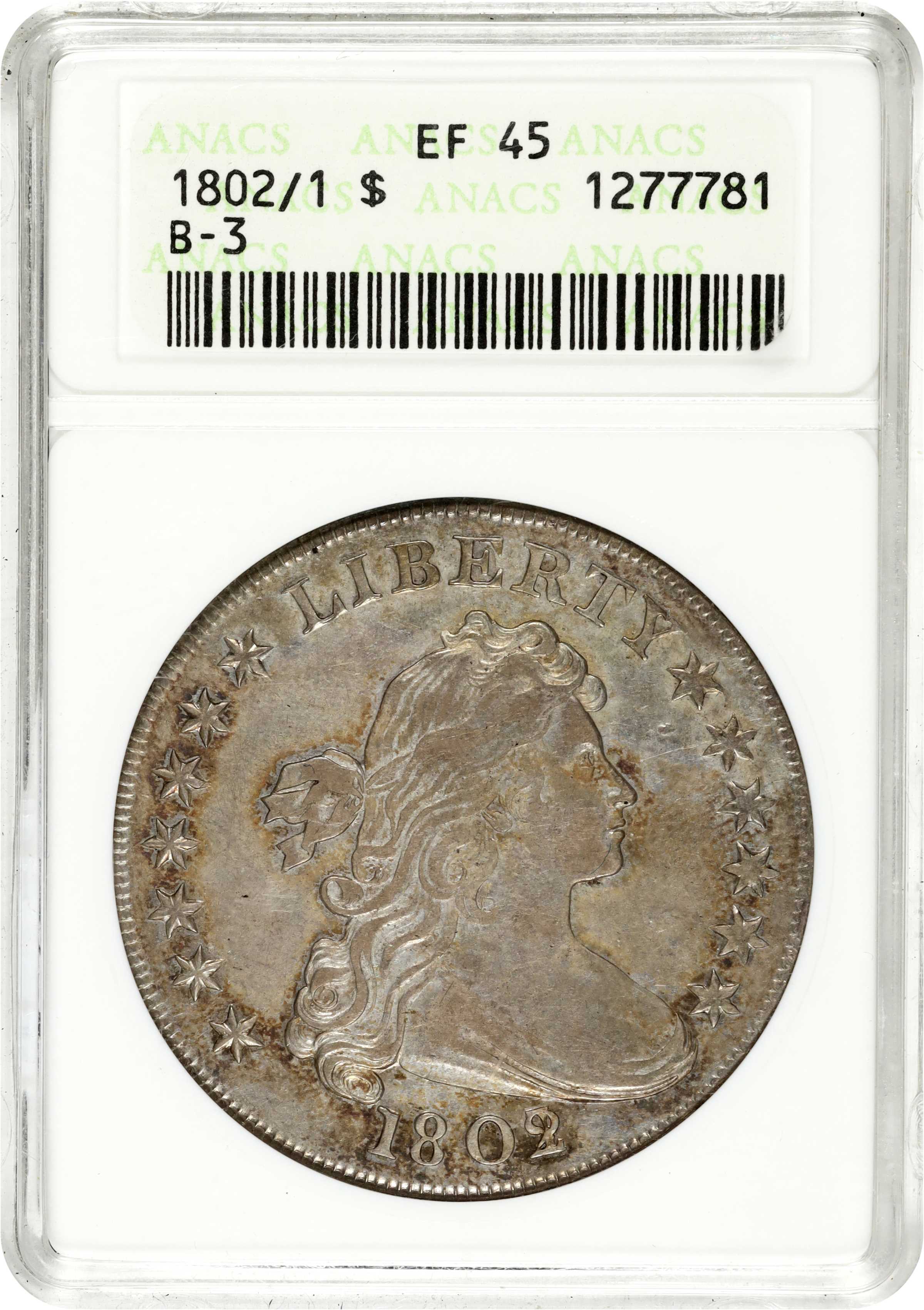 1802/1 $1  Wide Date, B-3, BB-234 XF45 CAC thumbnail 3