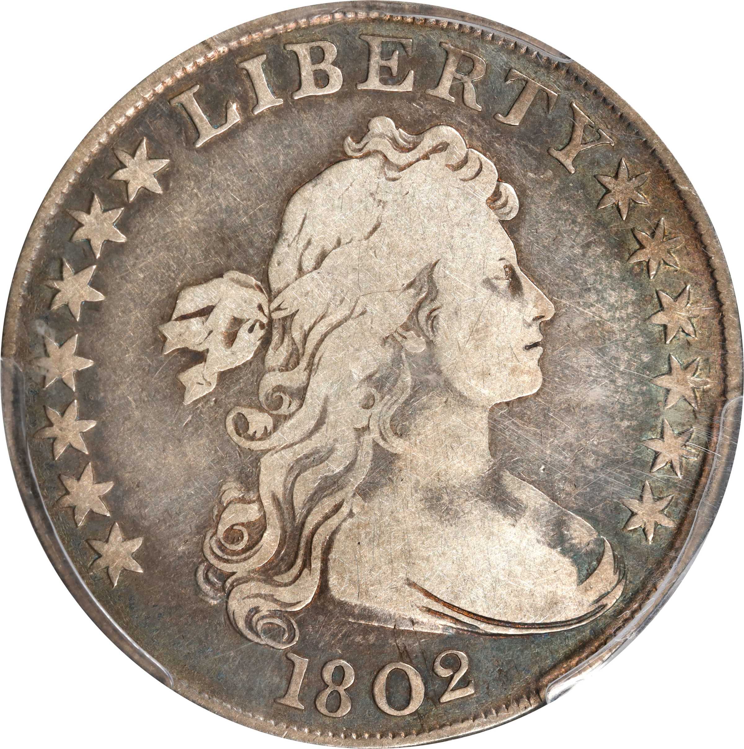 1802 Draped Bust Silver Dollar. BB-241, B-6. Rarity-1. Narrow Date. VG-8 (PCGS).