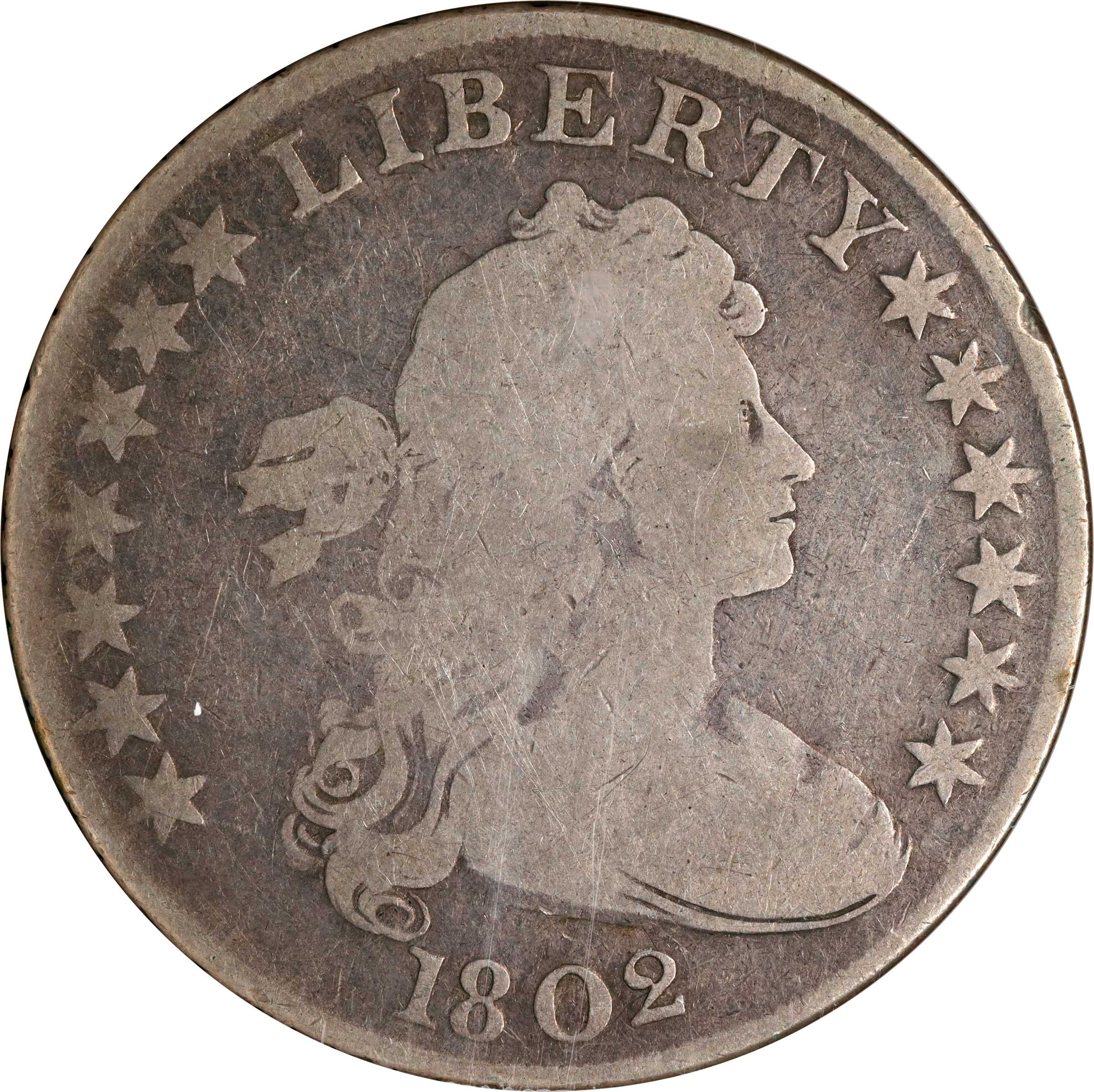 1802 Draped Bust Silver Dollar. BB-241, B-6. Rarity-1. Narrow Date. Good-4 (NGC).