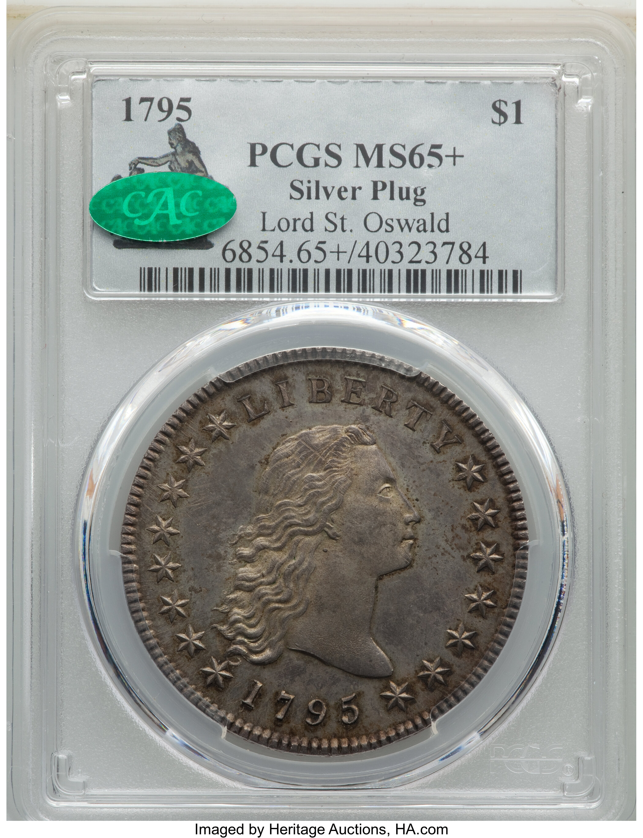 1795 $1  Flowing Hair, Silver Plug AU58 thumbnail 15