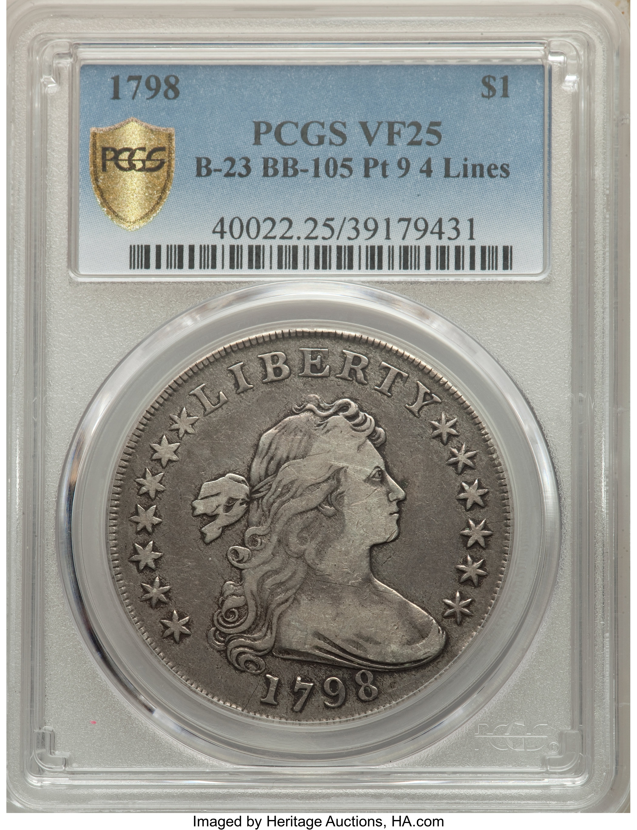 1798 $1  Large Eagle, Pointed 9, Wide Date, B-23, BB-105 VF25 thumbnail 8