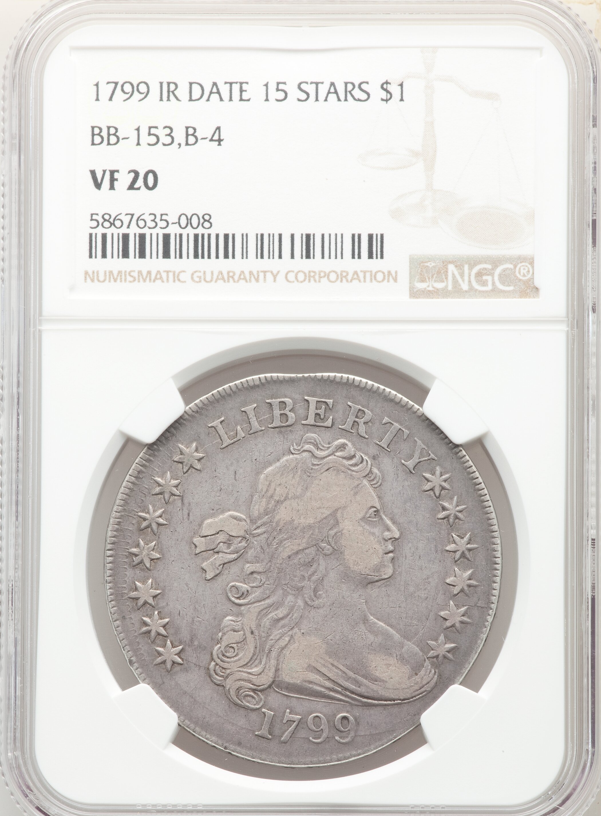 1799 $1  Irregular Date, 15 Stars VF20 CAC thumbnail 4