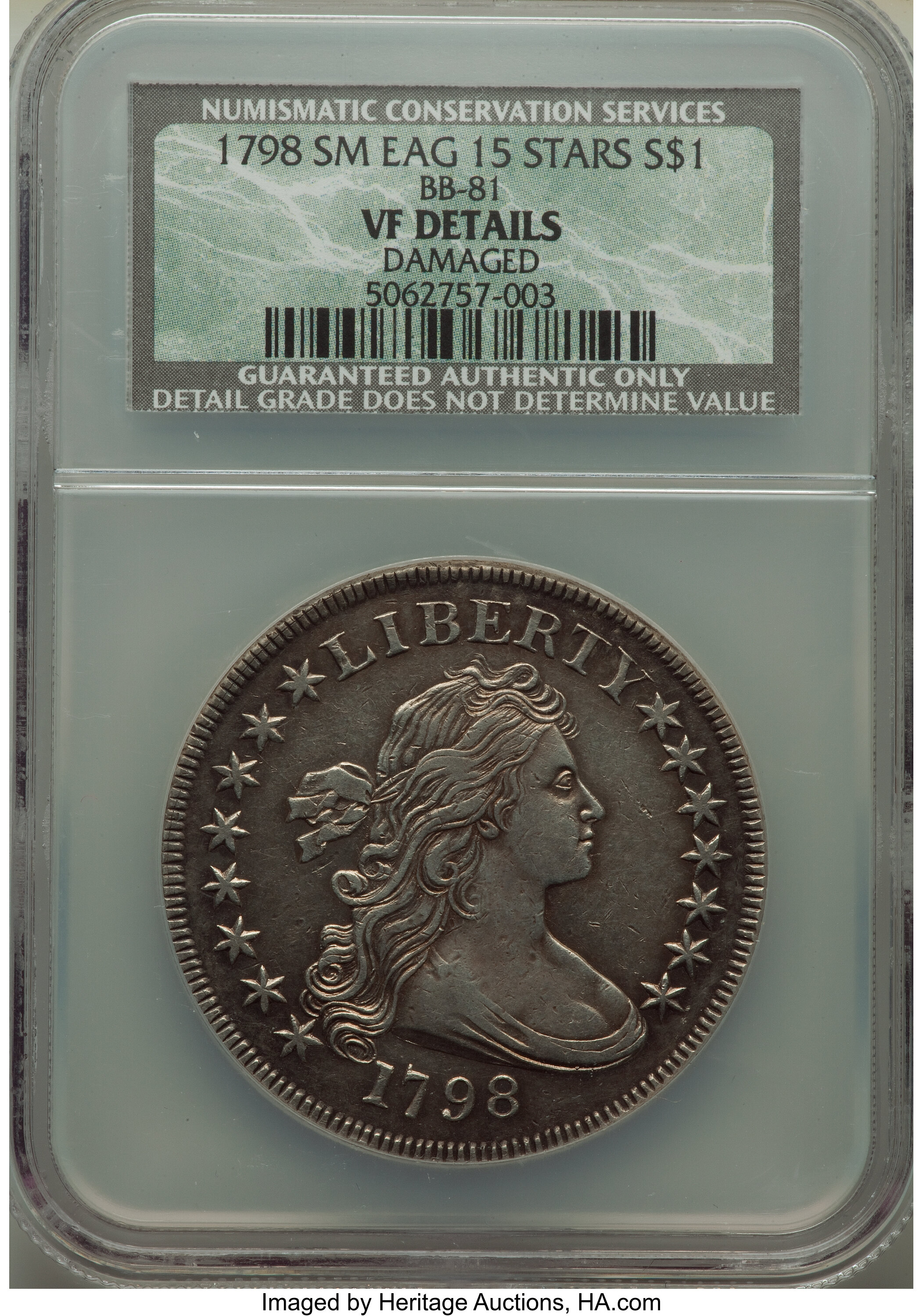 1798 $1  Small Eagle, 15 Stars Obverse VG10 thumbnail 17