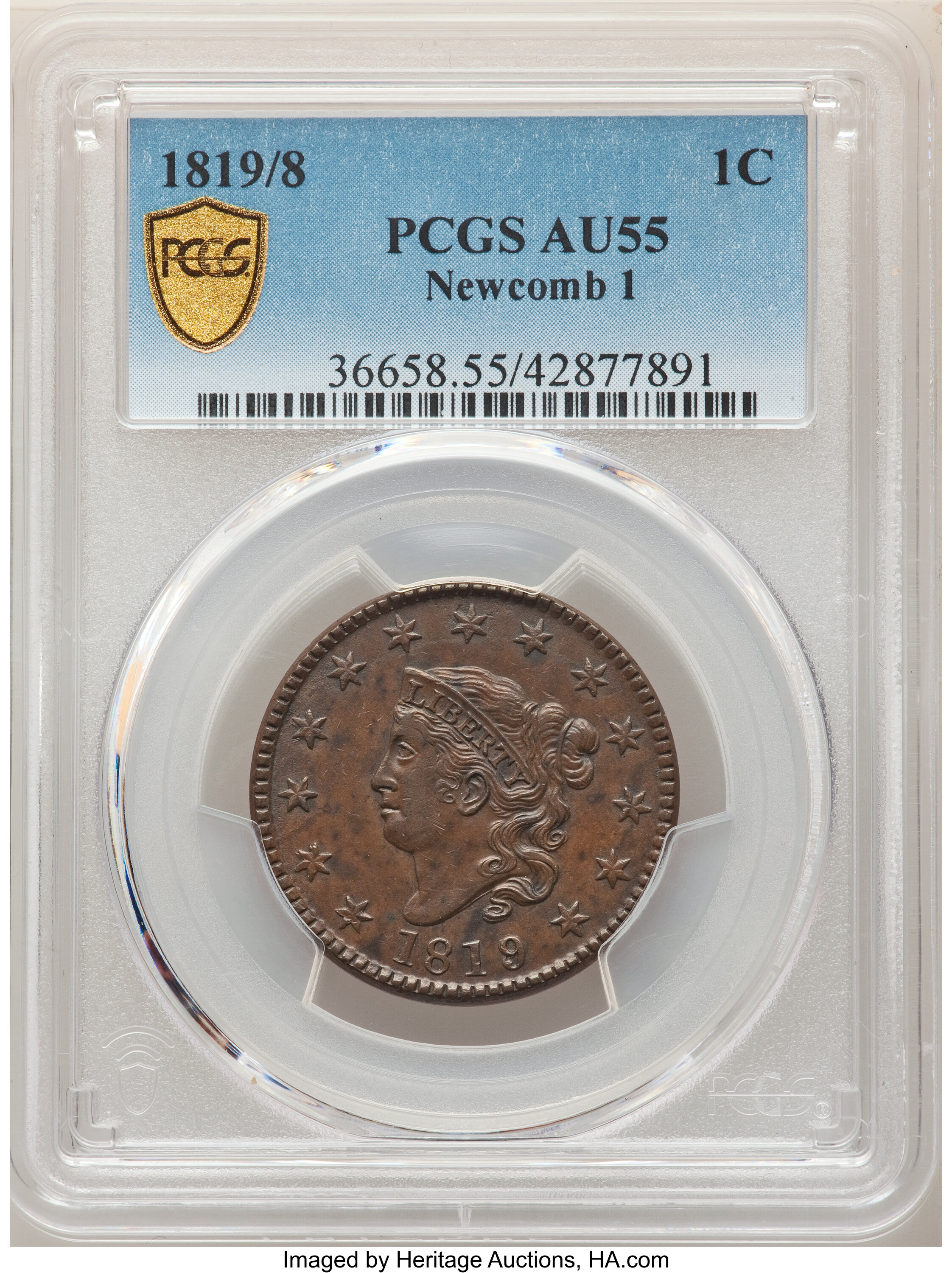 1819/8 1c Large Date, N-1 MS BN AU55 BN thumbnail 10