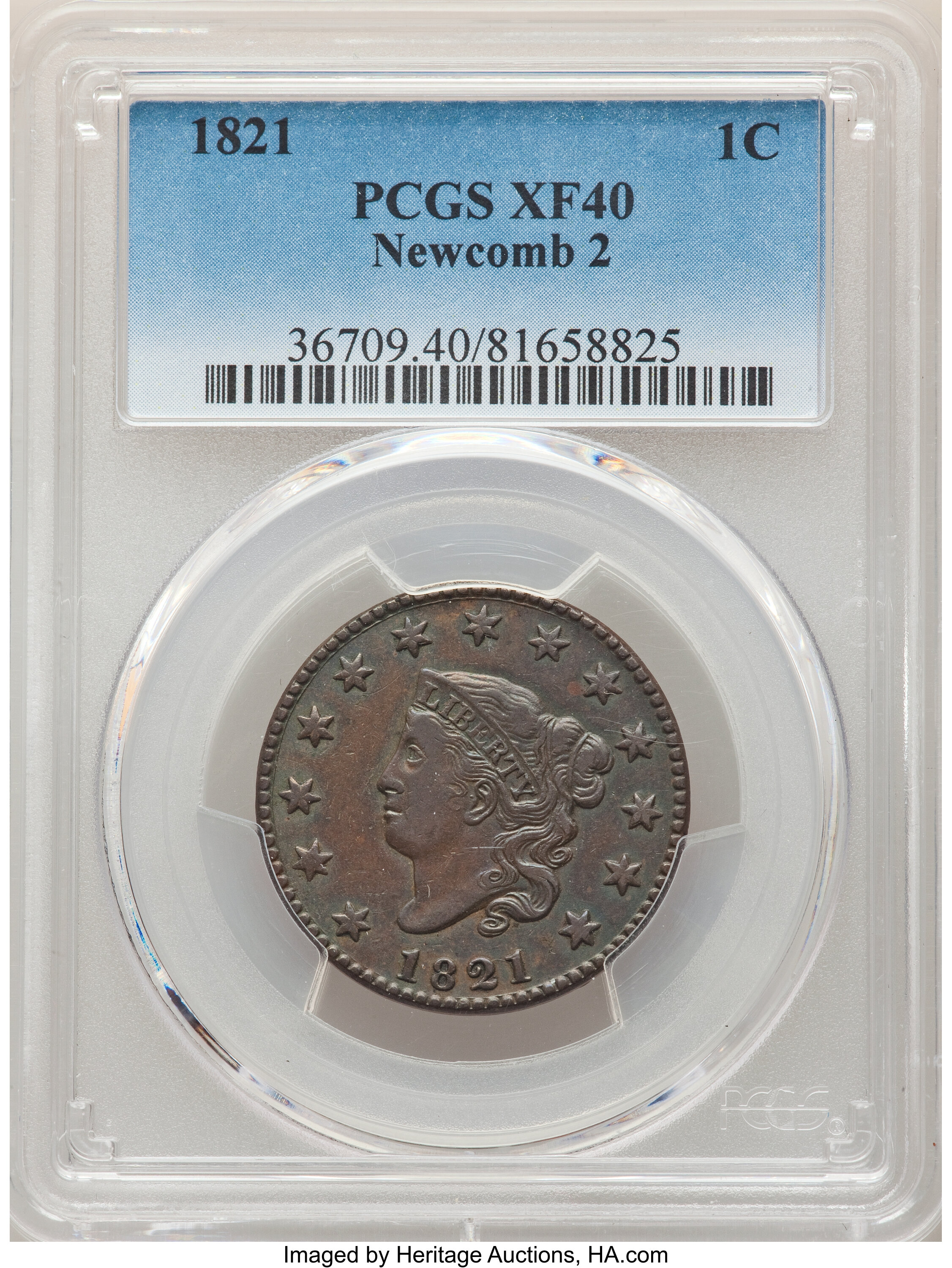 1821 1C N-2, R.1, XF40 PCGS. PCGS Population: (1/12). NGC Census: (0/17). XF40. Mintage 389,000. ...