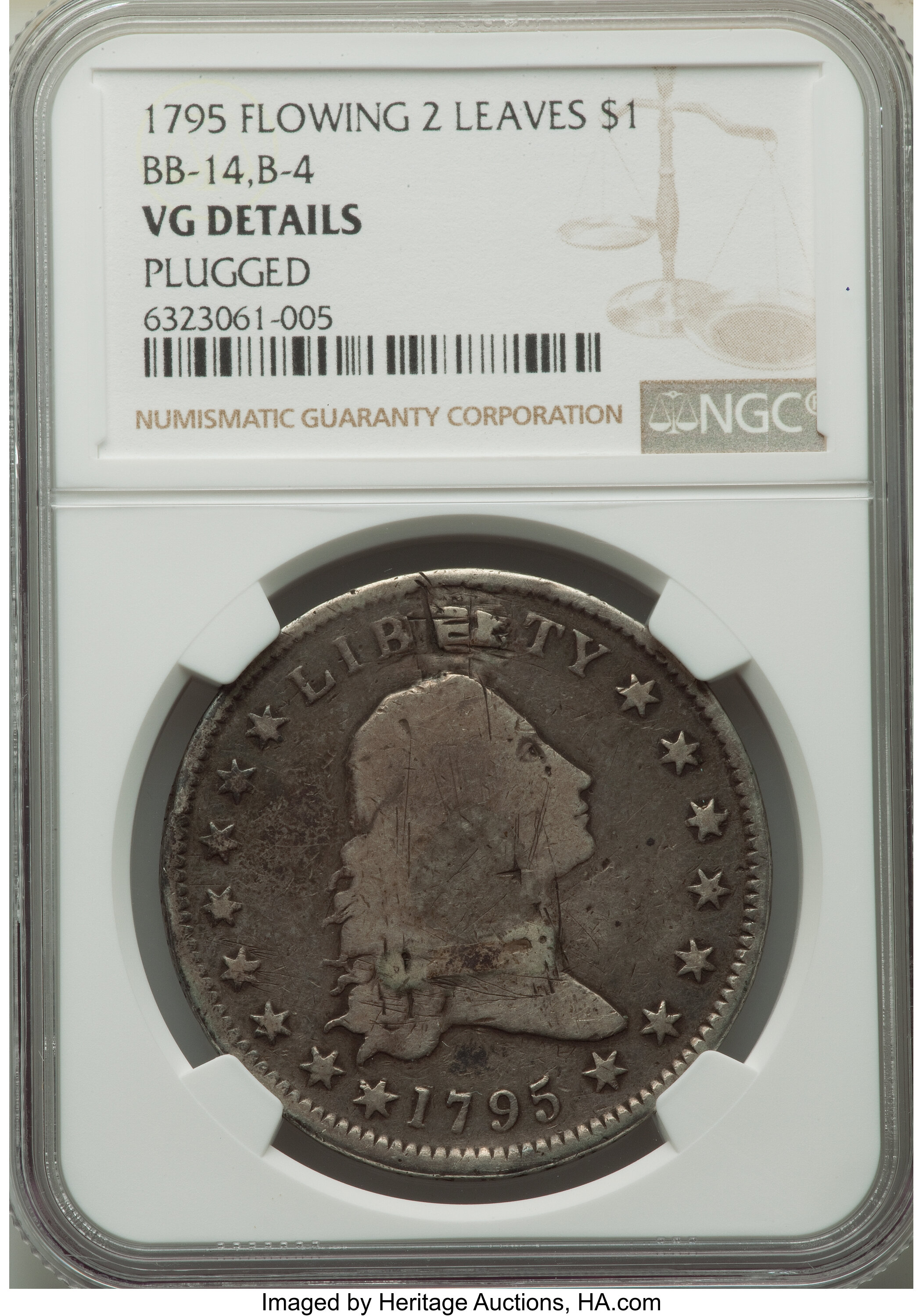 1795 $1  Flowing Hair, 2 Leaves, B-4, BB-14 AG2 thumbnail 5