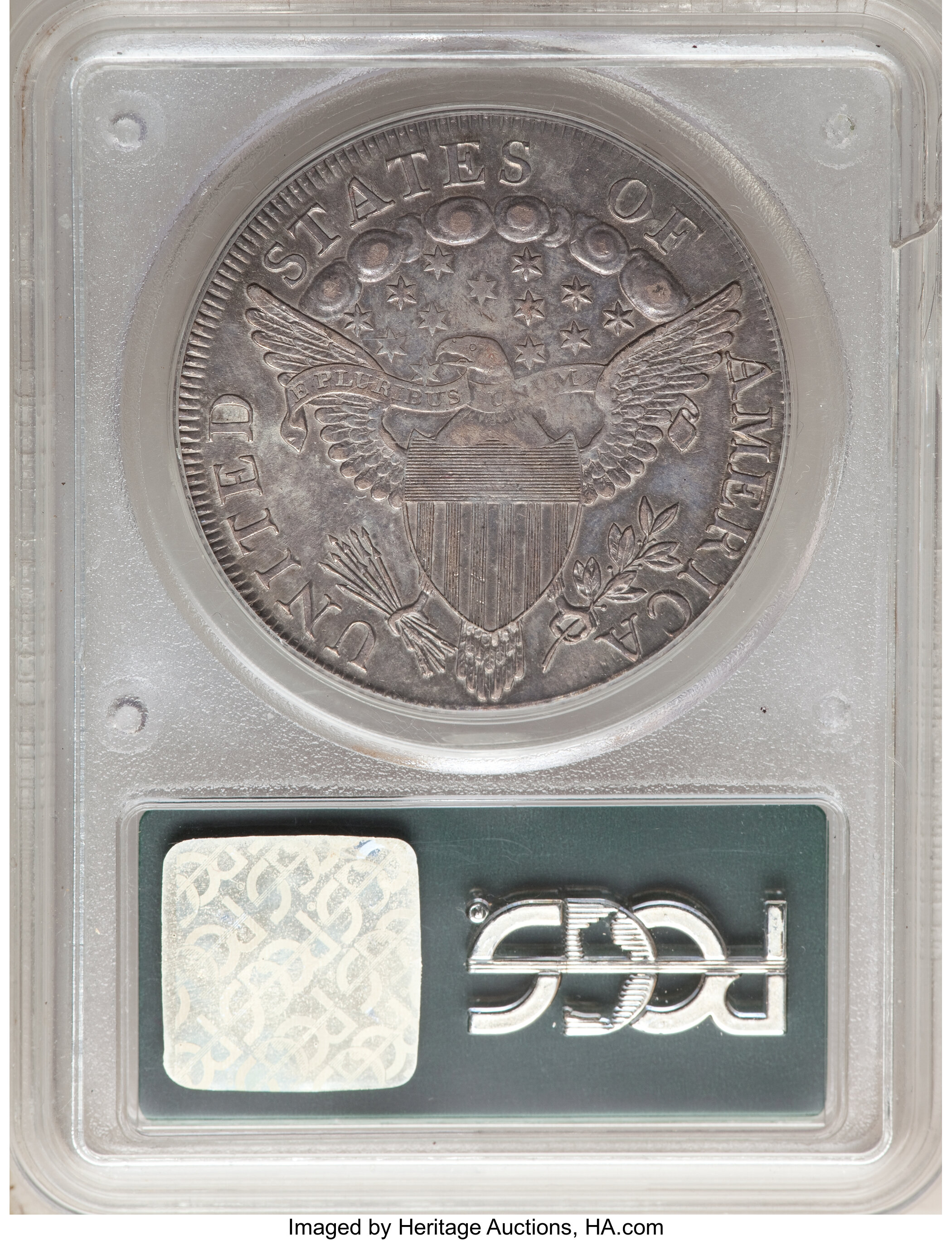 1798 $1  Large Eagle, Knob 9, 10 Arrows, 5 Vertical Lines, B-6, BB-96 AU50 CAC thumbnail 2