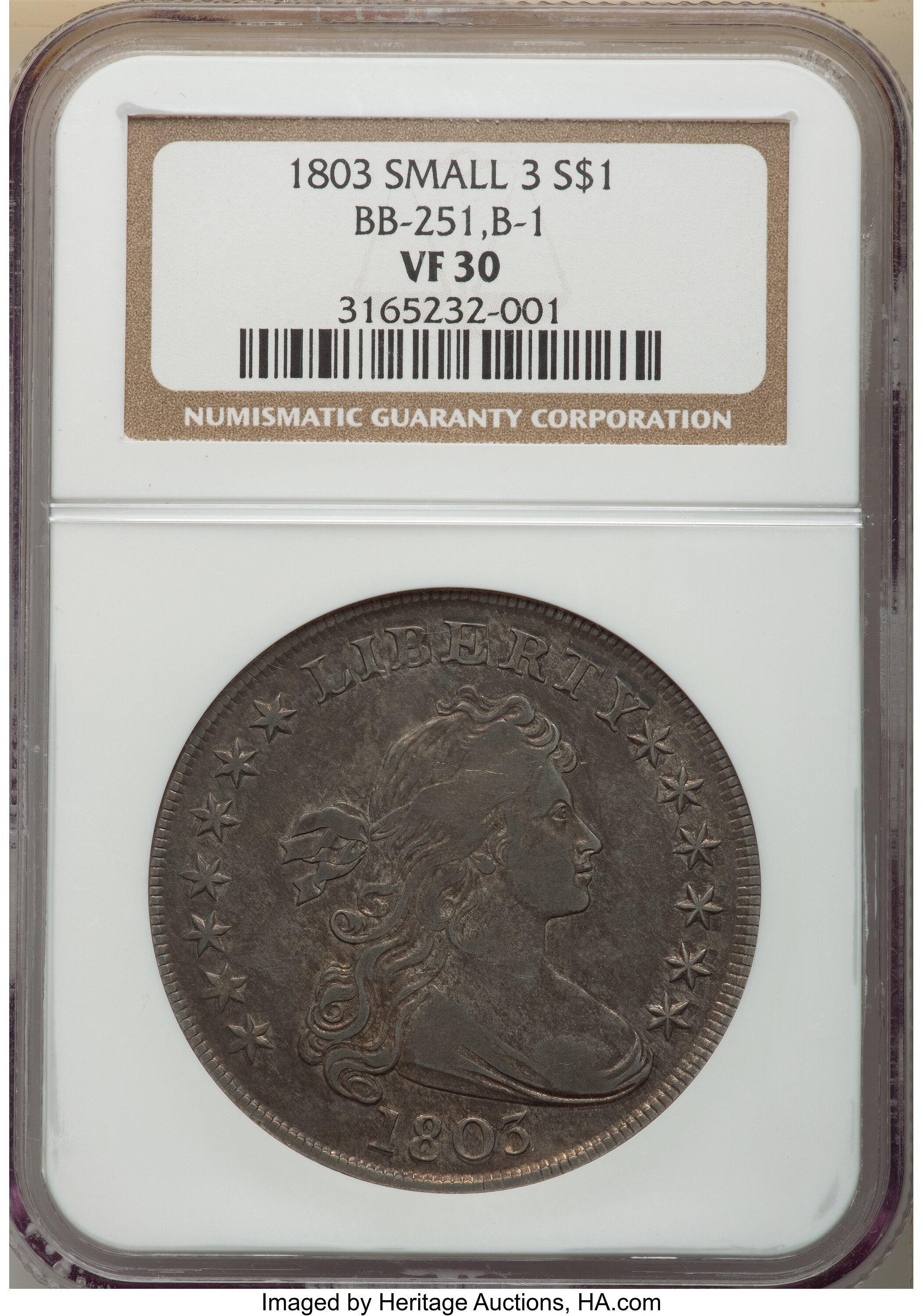1803 $1  Small 3, B-1, BB-251 F12 CAC thumbnail 14