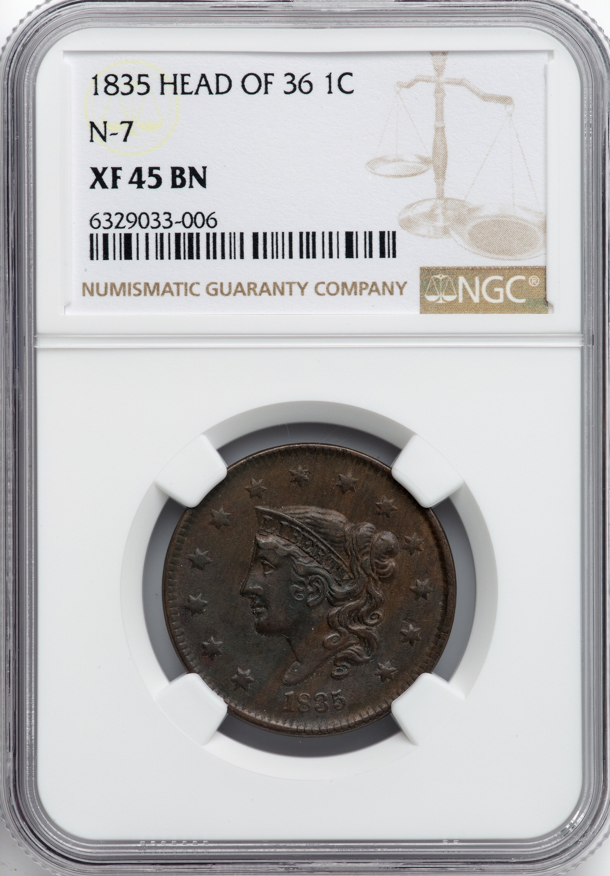 1835 1c Head of 1836, N-7 MS BN VG8 BN CAC thumbnail 14