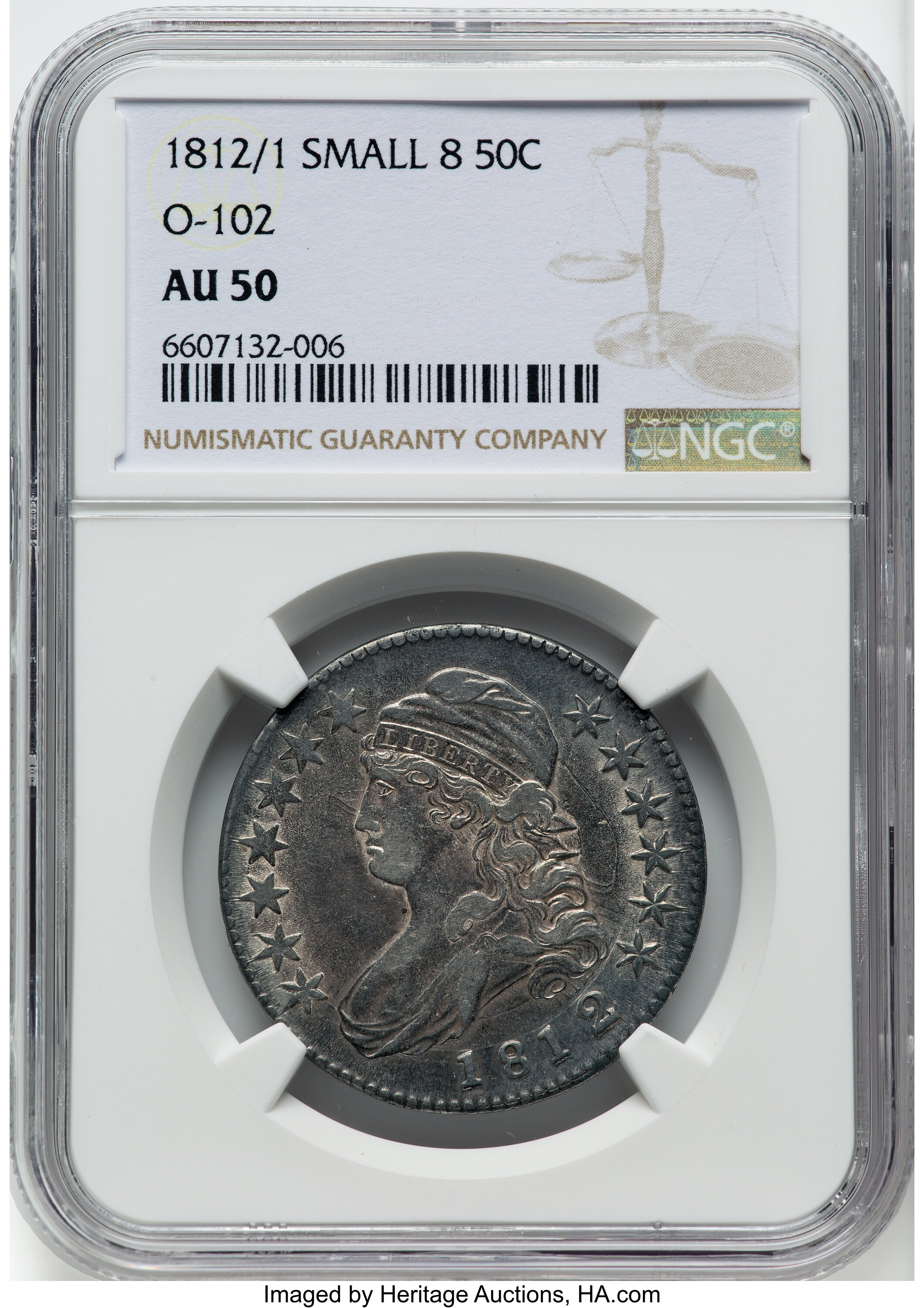 1812/1 50c Small 8, O-102 AU53 CAC thumbnail 7