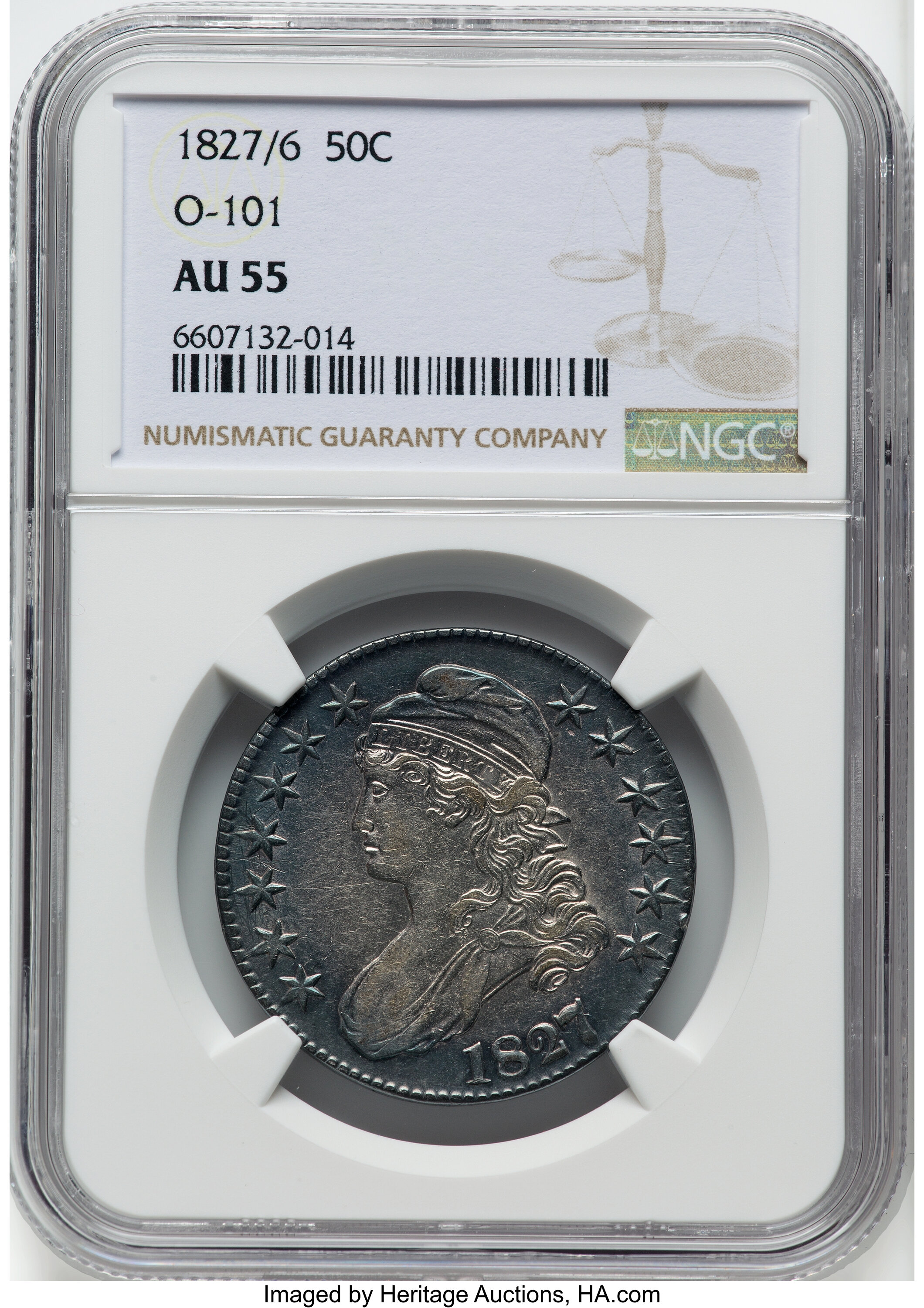 1827/6 50c Overdate, O-101 AU55 CAC thumbnail 4