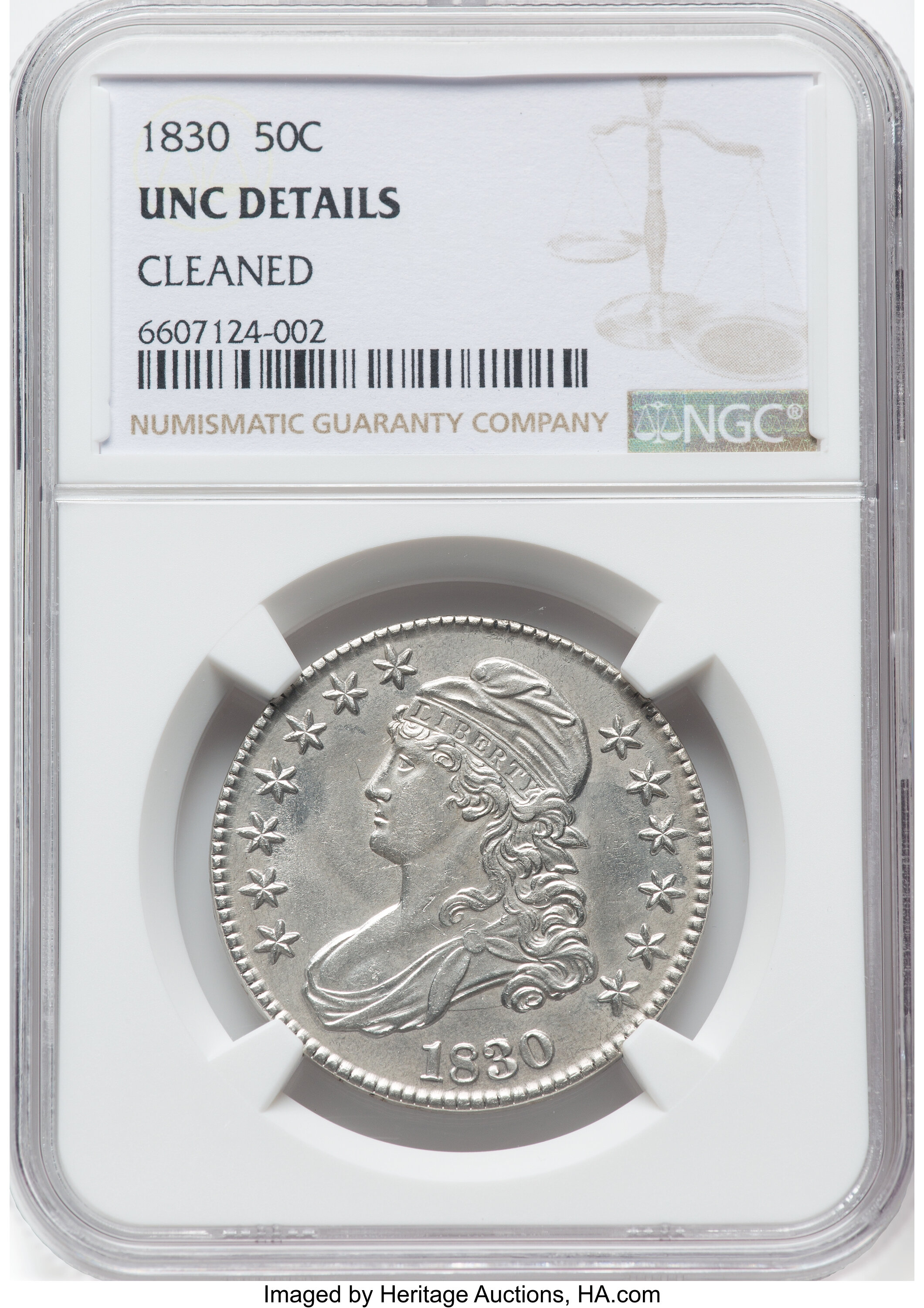 1830 50C Small 0 -- Cleaned -- NGC Details. Unc. NGC Census: (8/373). PCGS Population: (9/329). CDN: $740 Whsle. Bid for NG...