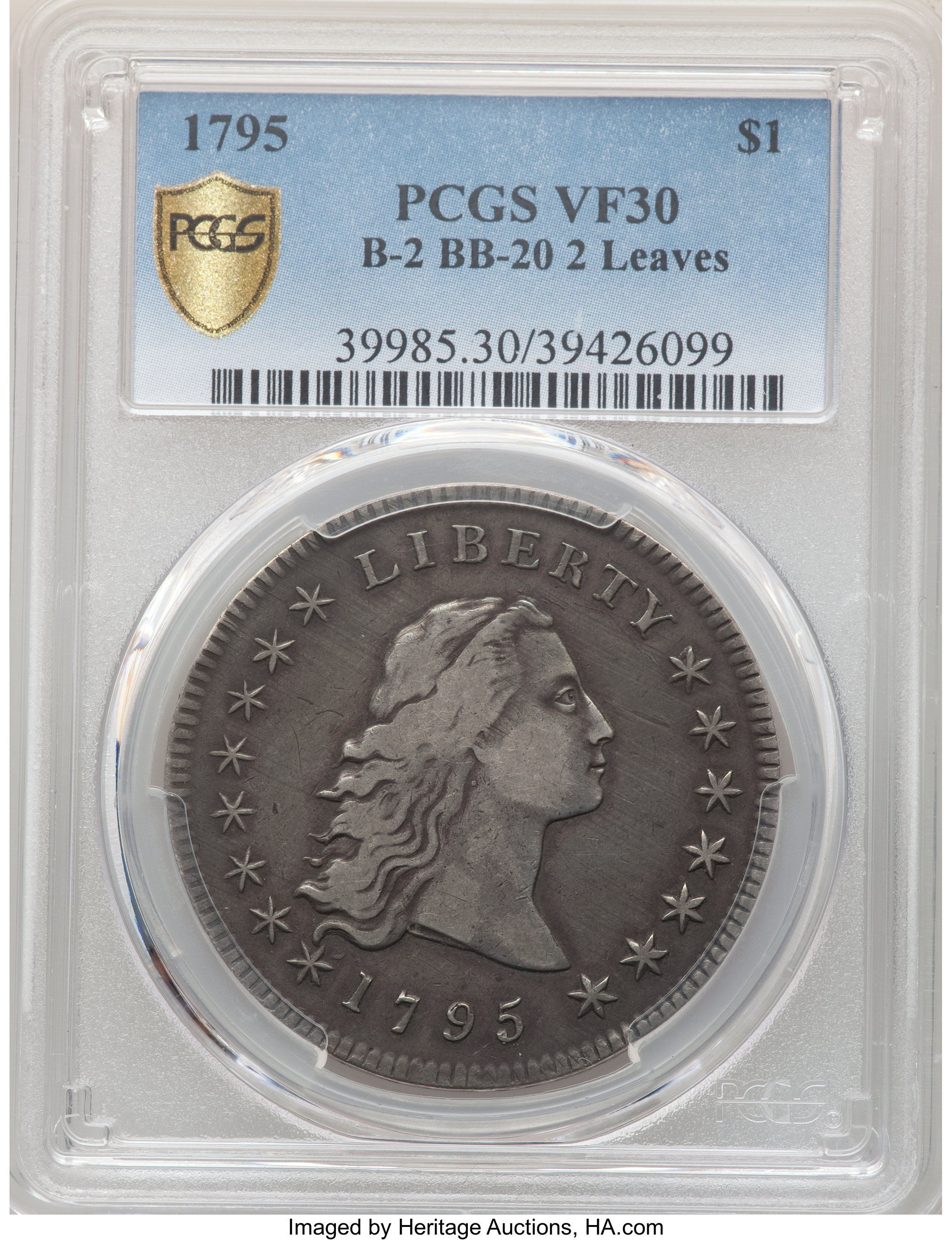 1795 $1  Flowing Hair, 2 Leaves, B-2, BB-20 VF30 thumbnail 4
