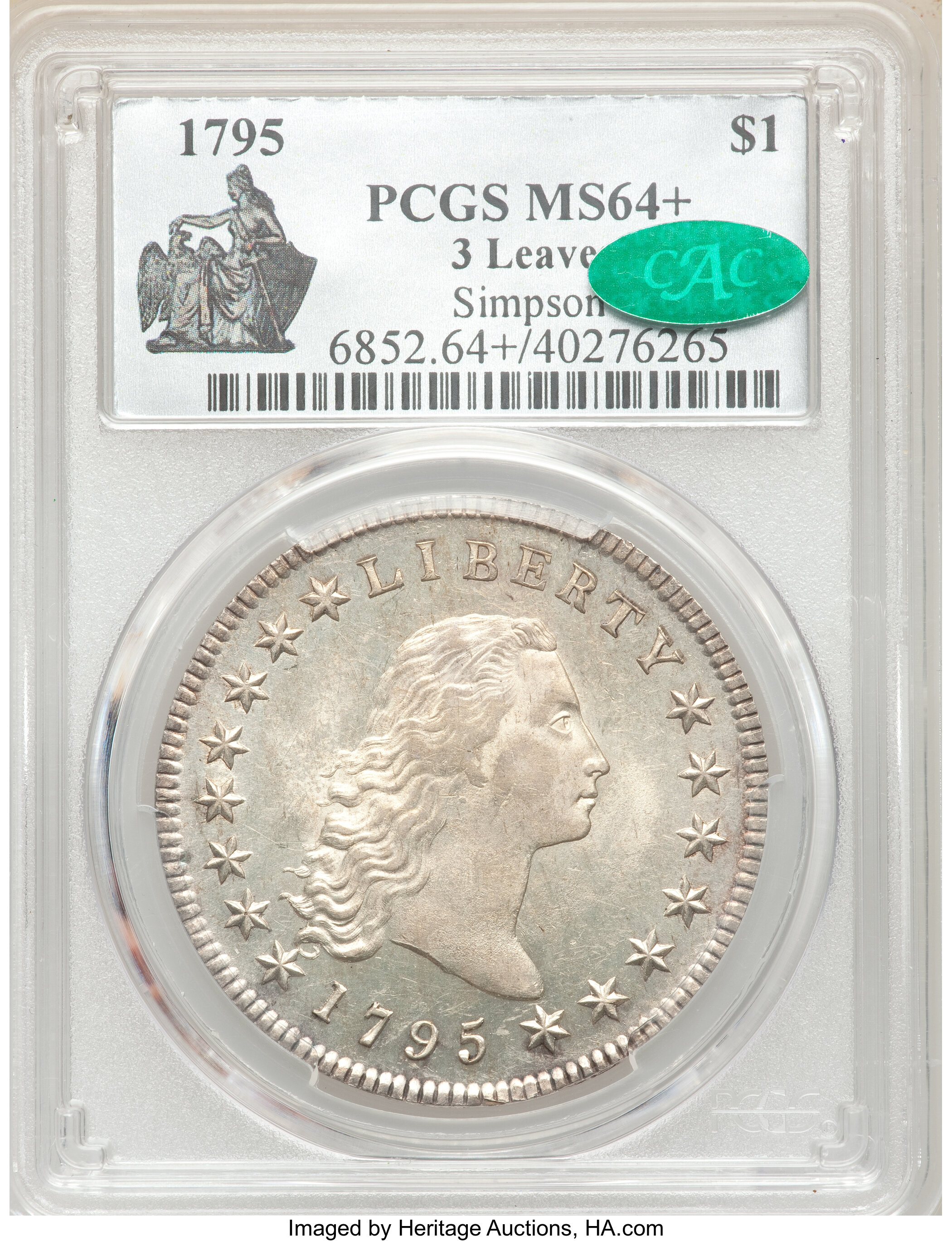 1795 $1  Flowing Hair, 3 Leaves, B-7, BB-18 MS63 CAC thumbnail 3