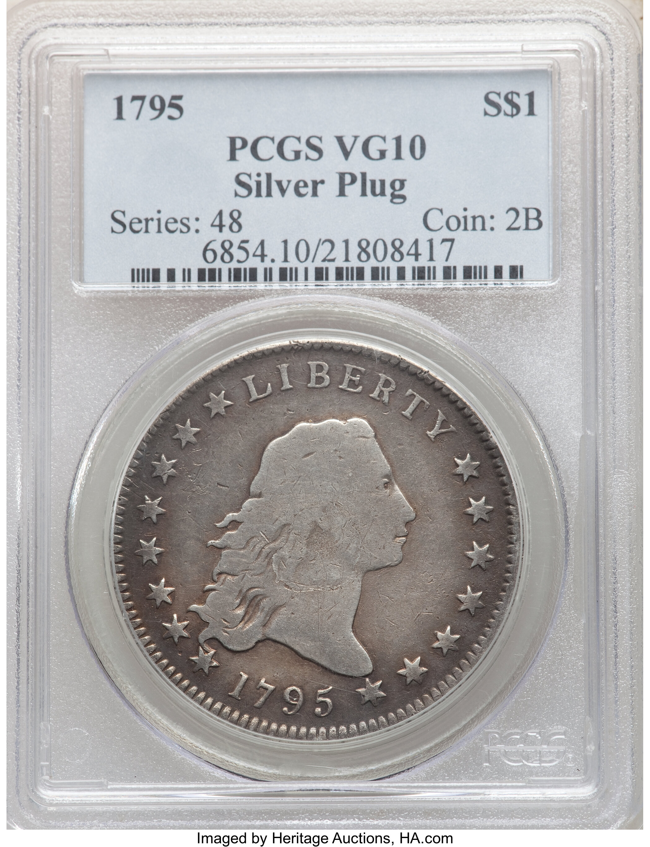 1795 $1  Flowing Hair, Silver Plug P1 thumbnail 10