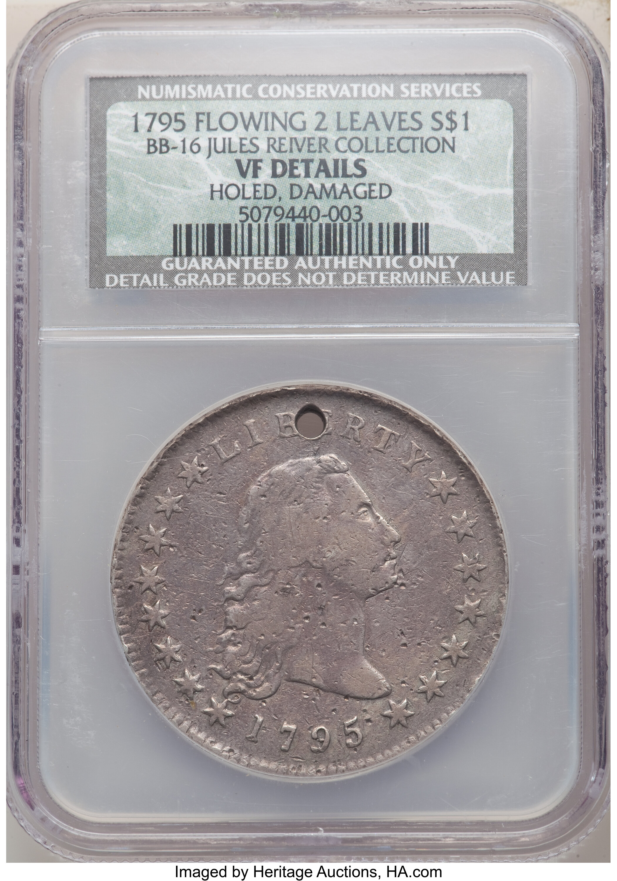 1795 $1  Flowing Hair, 2 Leaves, B-20, BB-16 VF20 thumbnail 4