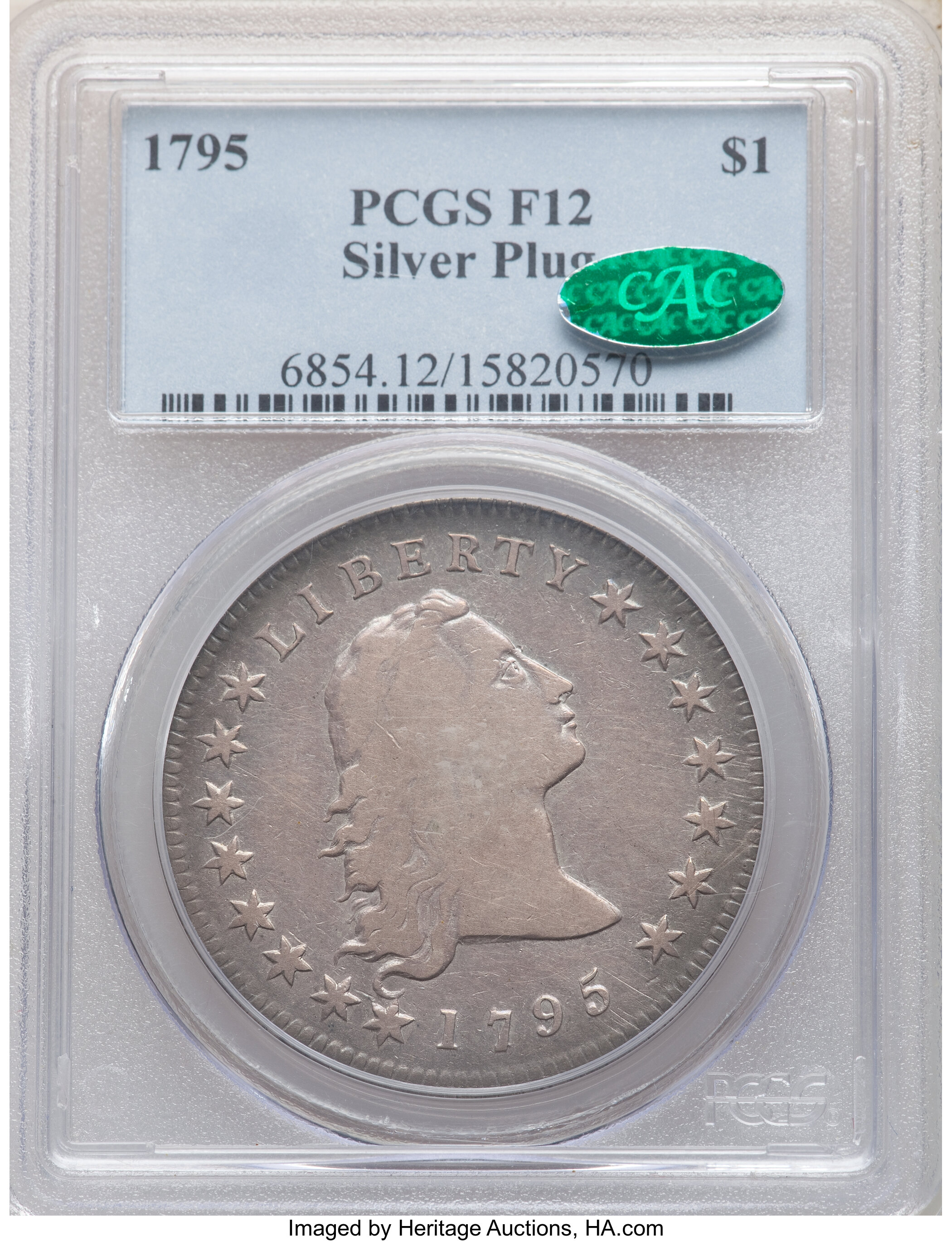 1795 $1  Flowing Hair, Silver Plug, 2 Leaves, B-1, BB-21 P1 thumbnail 7