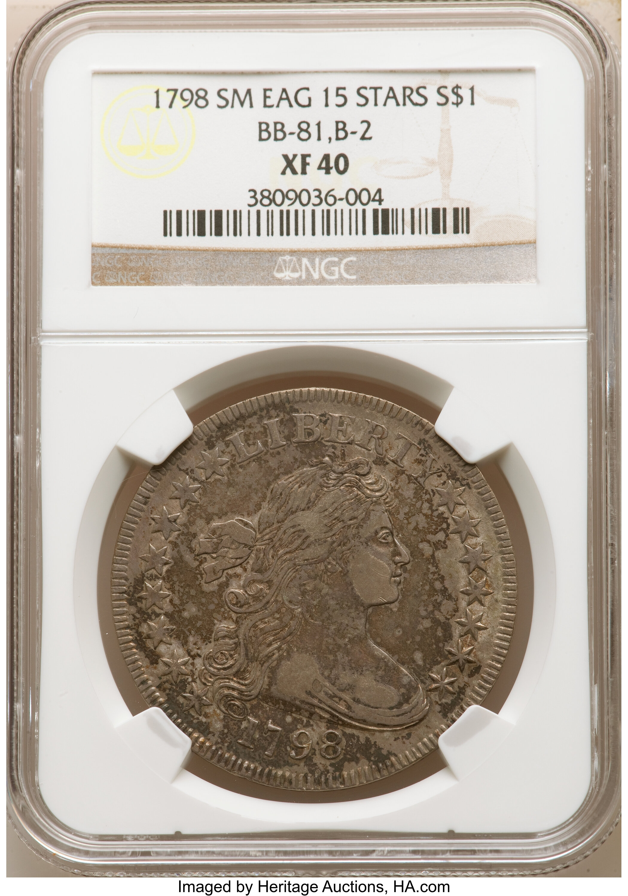1798 $1  Small Eagle, 15 Stars Obverse, B-2, BB-81 XF40 thumbnail 8