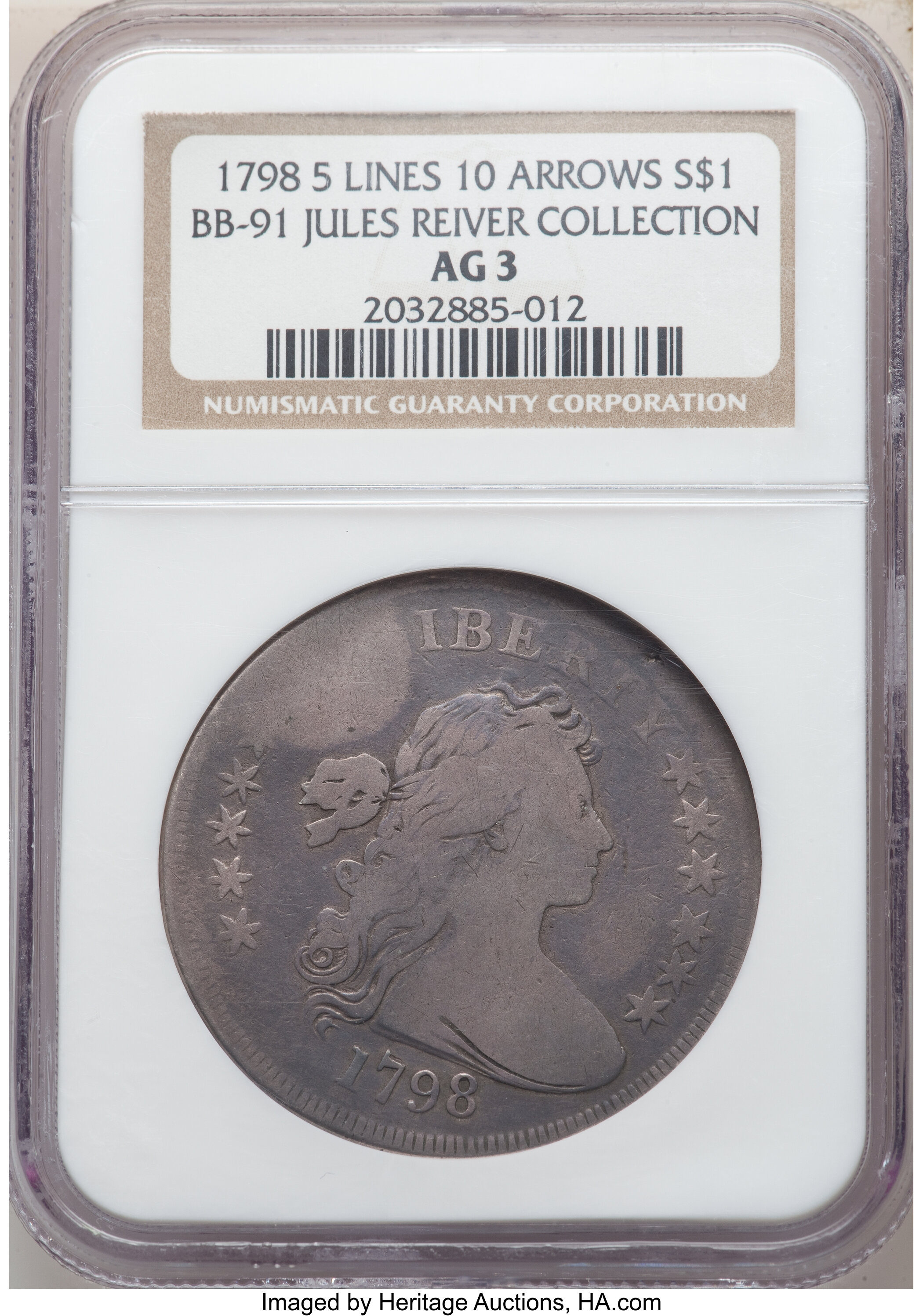 1798 $1  Large Eagle, Knob 9, 5 Vertical Lines, B-32, BB-91 AU50 CAC thumbnail 17